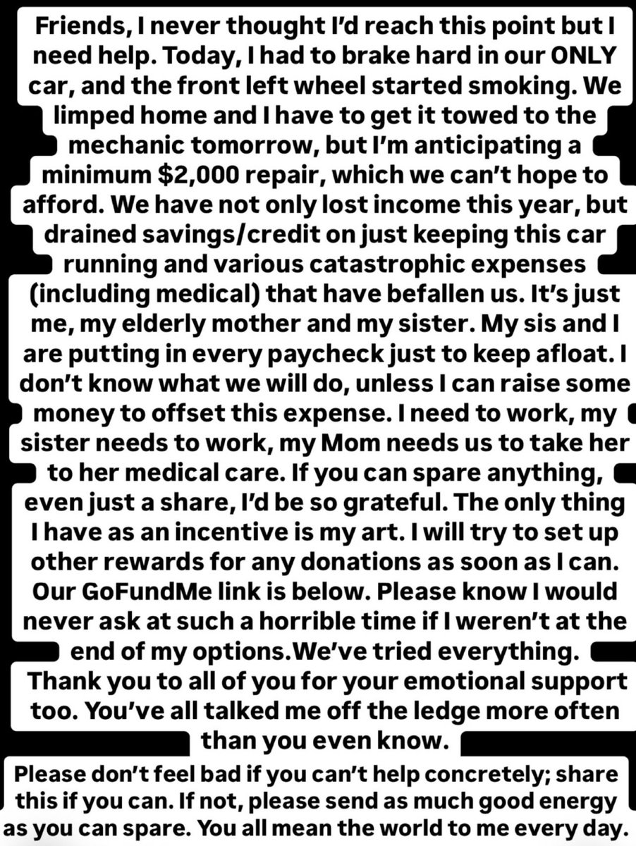 Ghesties, I never thought I’d have to ask for help in this way, and I wouldn’t if we hadn’t exhausted every avenue open to me. My family is in dire need of help, please, if you’re able. If not, please share &amp; send your good thoughts🤍 gofund.me/684376ca 🙏