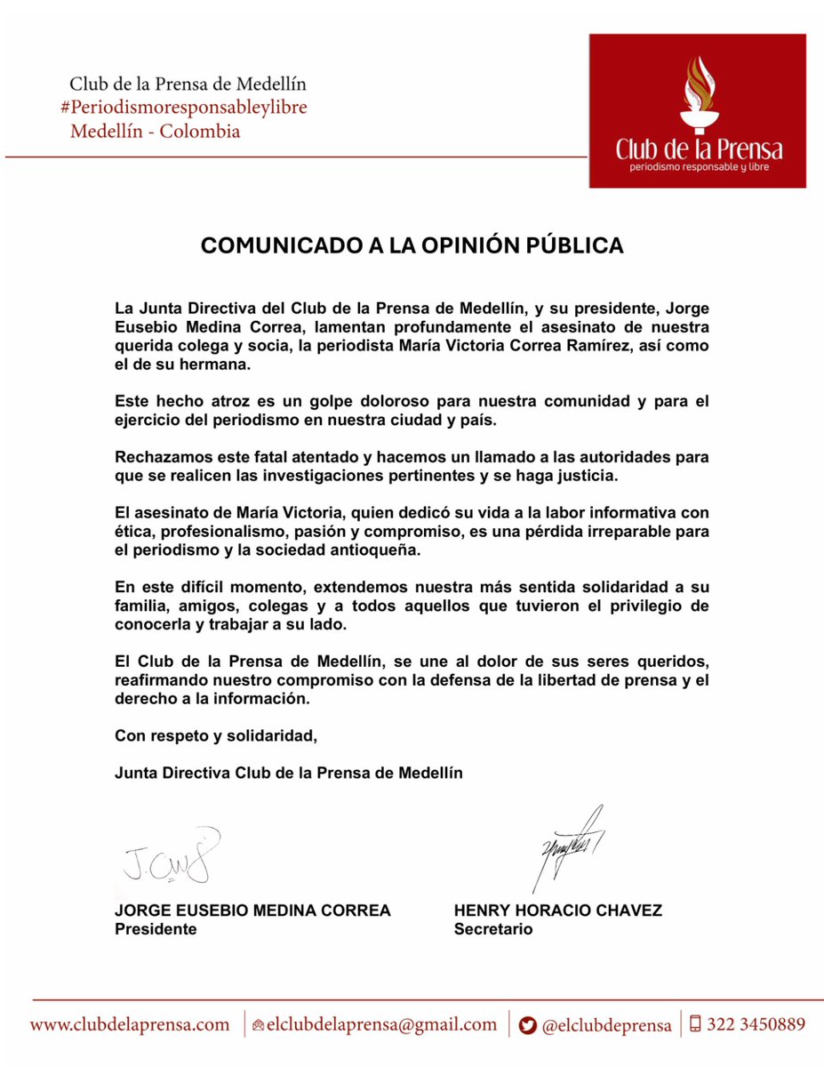 elclubdeprensa's tweet photo. Solidaridad con la familia de nuestra querida socia y colega María Víctoria Correa https://t.co/AE2PtKBt3p