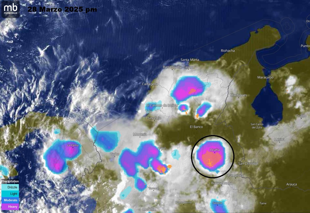 HenriquezMax's tweet photo. Muy intensas lluvias con centro en San Martín-Cesár, afectando tambien a Ocaña, Abrego, Aguachica y San Alberto, entre otros https://t.co/3tfj58uyIn