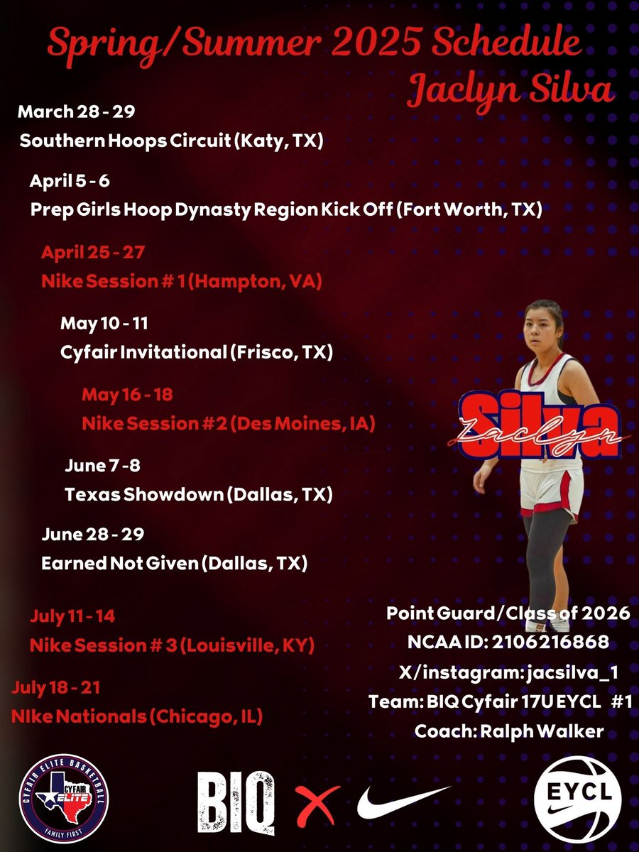 Jaclyn Silva (@jacsilva_1) on Twitter photo Last summer of AAU ball. Let's go!
<a href="/the_CoachWalker/">The_CoachWalker</a> <a href="/BIQEliteBball/">BIQ Elite Basketball</a> <a href="/CFEliteSports/">CyFair Elite Sports</a> <a href="/LadyCards_Bball/">Lady Cardinal Bball</a> <a href="/CoachRikardNCSA/">Kaliann Rikard</a> Last summer of AAU ball. Let's go!
<a href="/the_CoachWalker/">The_CoachWalker</a> <a href="/BIQEliteBball/">BIQ Elite Basketball</a> <a href="/CFEliteSports/">CyFair Elite Sports</a> <a href="/LadyCards_Bball/">Lady Cardinal Bball</a> <a href="/CoachRikardNCSA/">Kaliann Rikard</a>