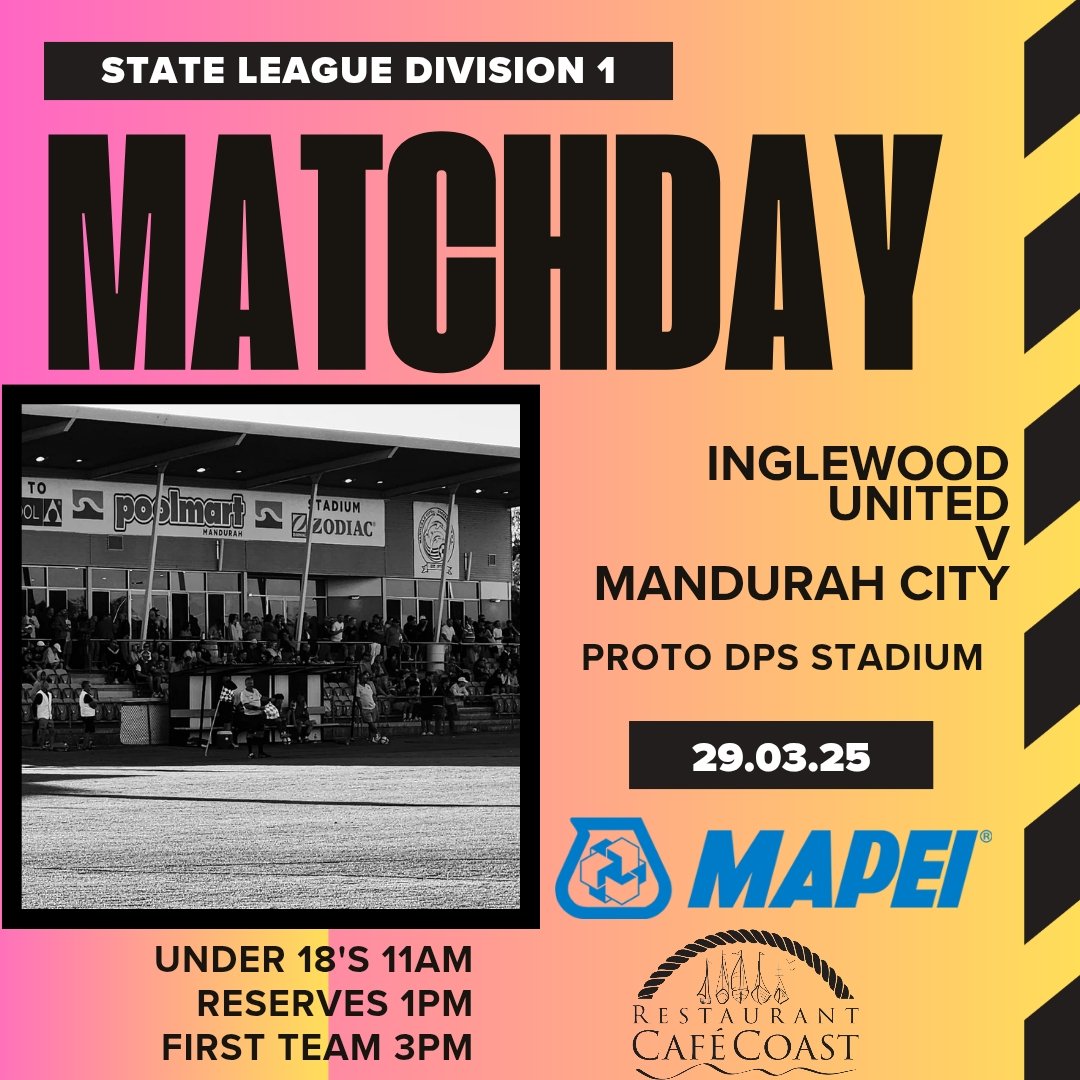 It's Saturday so it must be football day!
Off to <a href="/InglewoodSC/">Inglewood United FC</a> welcome for today's <a href="/FootballWest/">Football West</a> State League Division 1 fixtures

See you there!