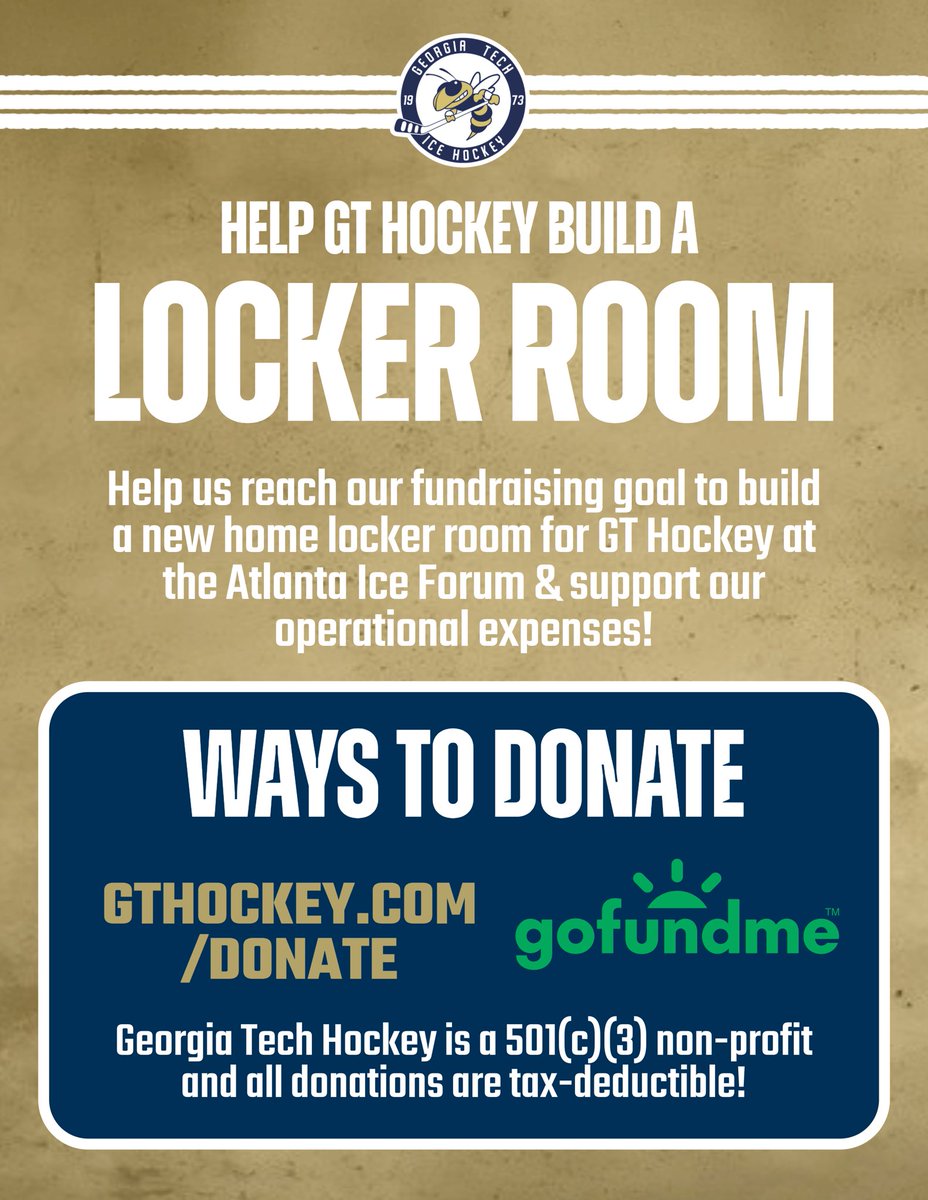 We’re starting our year-long fundraising effort for GT Hockey’s new locker room! This is a huge step forward for our program and we appreciate any and all support! Donate at the link in bio or GTHockey.com/Donate!