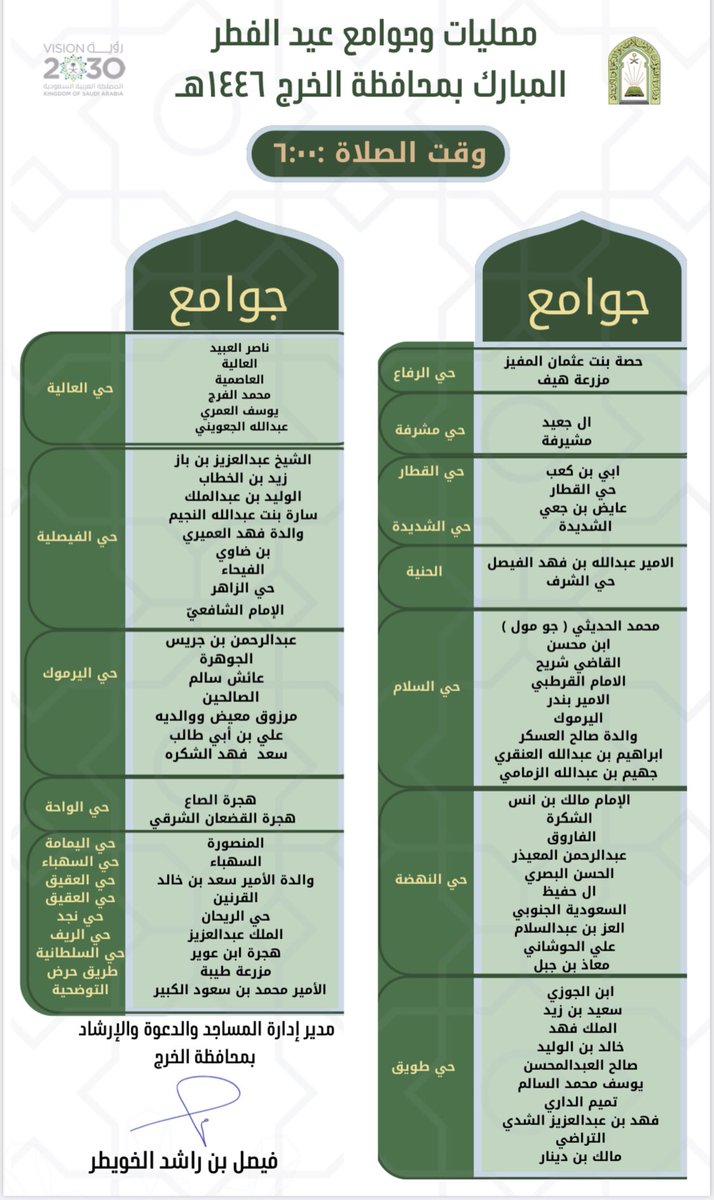 ستقام صلاة عيد الفطر المبارك بحي القطار 
في جامع حي القطار
وجامع أبي بن كعب 

تقبل الله من الجميع صالح الأعمال