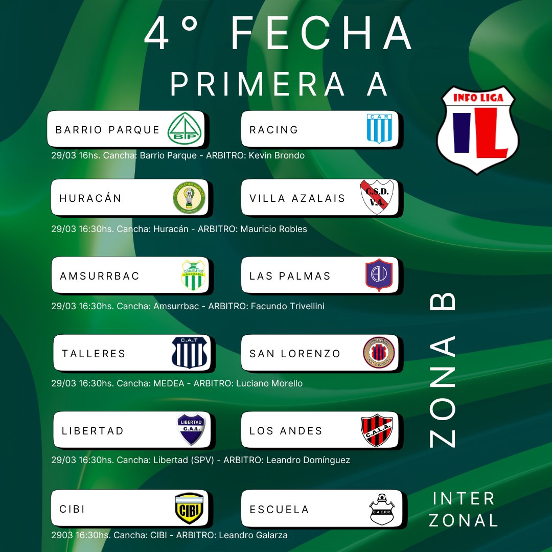 Programación 4° fecha #PrimeraA #LigaCordobesa