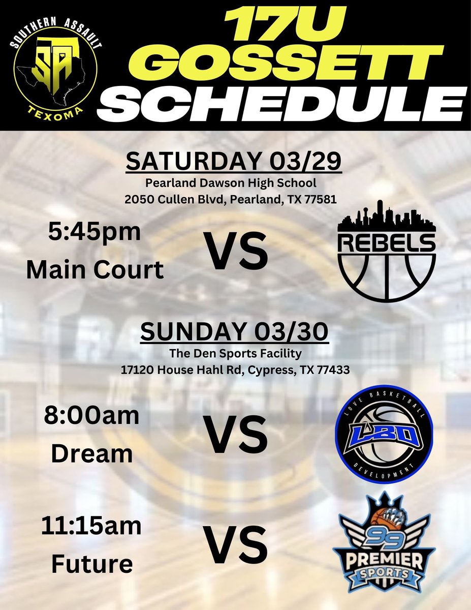 Southern Assault Texoma (@satexomahoops) on Twitter photo Should be a great weekend of hoops!!!
<a href="/CoachGossett13/">Brandon Gossett</a> @CHSCoachWat <a href="/SATexoma16u/">Erik Phillips</a> <a href="/cclarkk10/">Chase Clark</a> <a href="/heustinstroops/">Heustin Stroops</a> <a href="/Kaden_Leache/">Kaden Leache</a> <a href="/jarretbristol/">Jarret Bristol</a> <a href="/tjmcneely_2026/">TJ McNeely</a> <a href="/theaverylehman/">Avery Lehman</a> <a href="/BradenBuckingh1/">Braden Buckingham</a> <a href="/taquan_young/">5οΈβ£</a> <a href="/NateMuriithi10/">Nathaniel Muriithi</a> <a href="/J_B_McIntyre3/">Jackson McIntyre</a> <a href="/OkieBall_1/">OkieBall</a> <a href="/CAA_Bball_Ok/">Paul Harvey</a> Should be a great weekend of hoops!!!
<a href="/CoachGossett13/">Brandon Gossett</a> @CHSCoachWat <a href="/SATexoma16u/">Erik Phillips</a> <a href="/cclarkk10/">Chase Clark</a> <a href="/heustinstroops/">Heustin Stroops</a> <a href="/Kaden_Leache/">Kaden Leache</a> <a href="/jarretbristol/">Jarret Bristol</a> <a href="/tjmcneely_2026/">TJ McNeely</a> <a href="/theaverylehman/">Avery Lehman</a> <a href="/BradenBuckingh1/">Braden Buckingham</a> <a href="/taquan_young/">5οΈβ£</a> <a href="/NateMuriithi10/">Nathaniel Muriithi</a> <a href="/J_B_McIntyre3/">Jackson McIntyre</a> <a href="/OkieBall_1/">OkieBall</a> <a href="/CAA_Bball_Ok/">Paul Harvey</a>