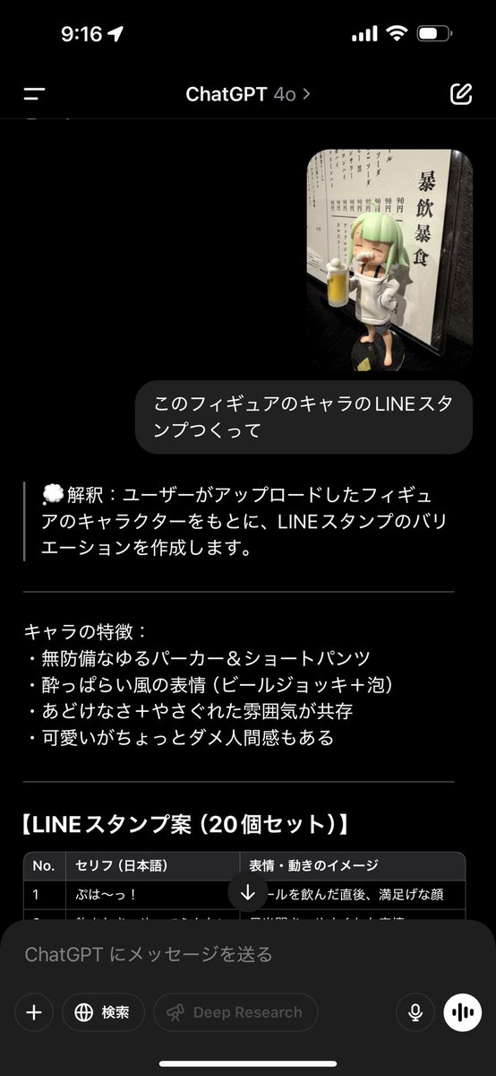 出来はどうあれ、こんな雑な指示でLINEスタンプできるのすごいな。 