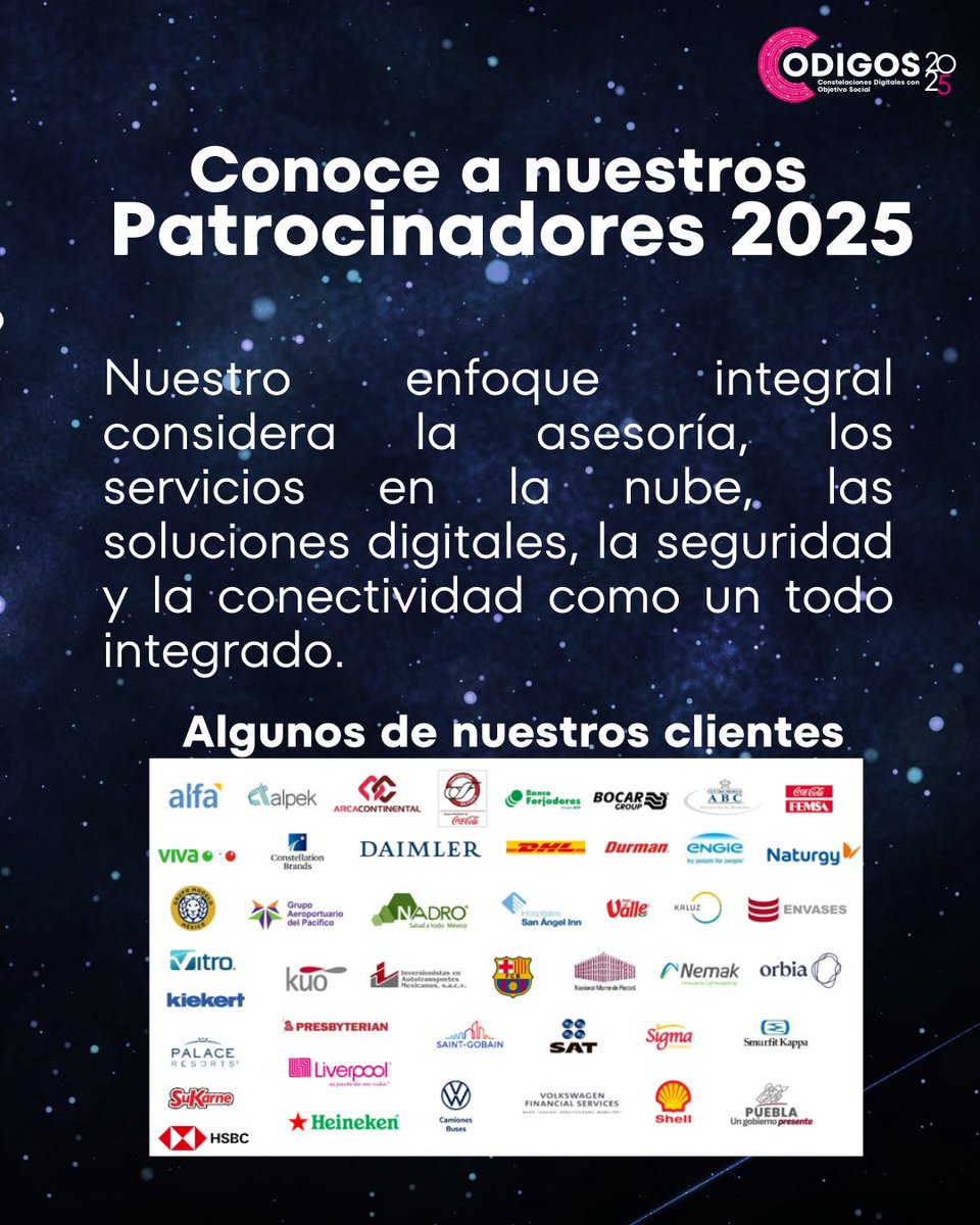 codigosmex's tweet image. Detrás de cada proyecto hay #aliadosypatrocinadores que creen en nuestro potencial. Su apoyo es el motor que impulsa nuestras metas y nos lleva más allá de lo imaginable. Conoce a los patrocinadores de #CODIGOS2025. @TSystemsMX
#emprendedoresmx #emprendedoresméxico