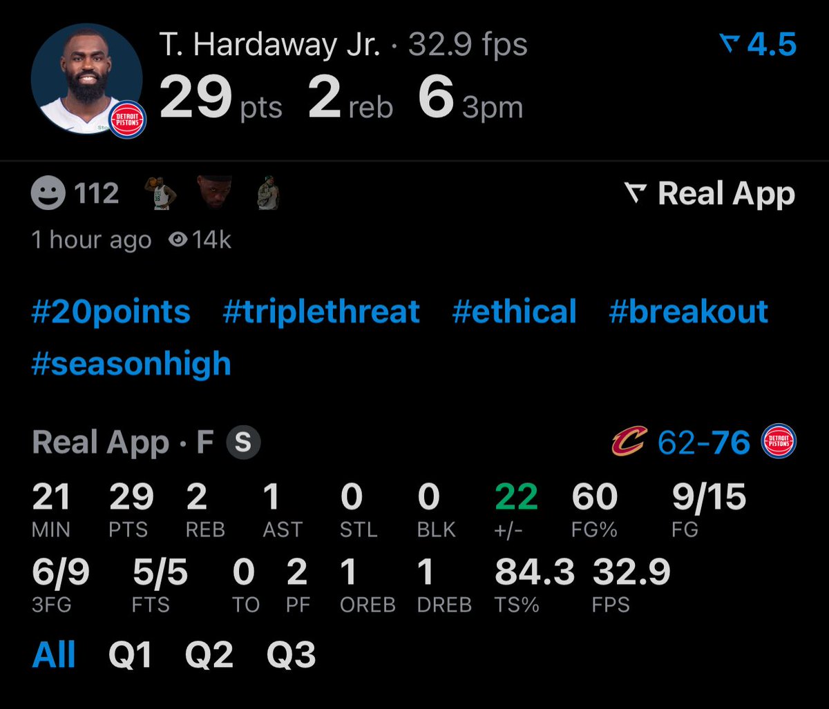LegionHoops's tweet photo. Tim Hardaway Jr. is absolutely cooking the Cavs right now.

Oh my. 🔥 (via @realapp) https://t.co/6AWdSO6k35