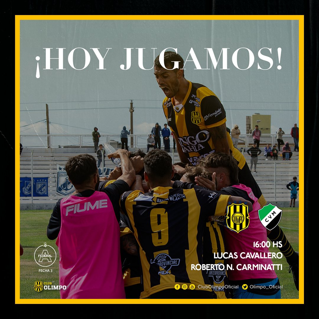 🔛 ¡𝗛𝗢𝗬 𝗝𝗨𝗘𝗚𝗔 #𝗢𝗟𝗜𝗠𝗣𝗢!

🏆 Torneo Federal A 2025.
⚽ Fecha 3.
🆚 Villa Mitre.
⏰ 16.00.
🏟 Roberto N. Carminatti.
⚖️ Lucas Cavallero.

#𝘝𝘢𝘮𝘰𝘴𝘖𝘭𝘪𝘮𝘱𝘰 💛🖤