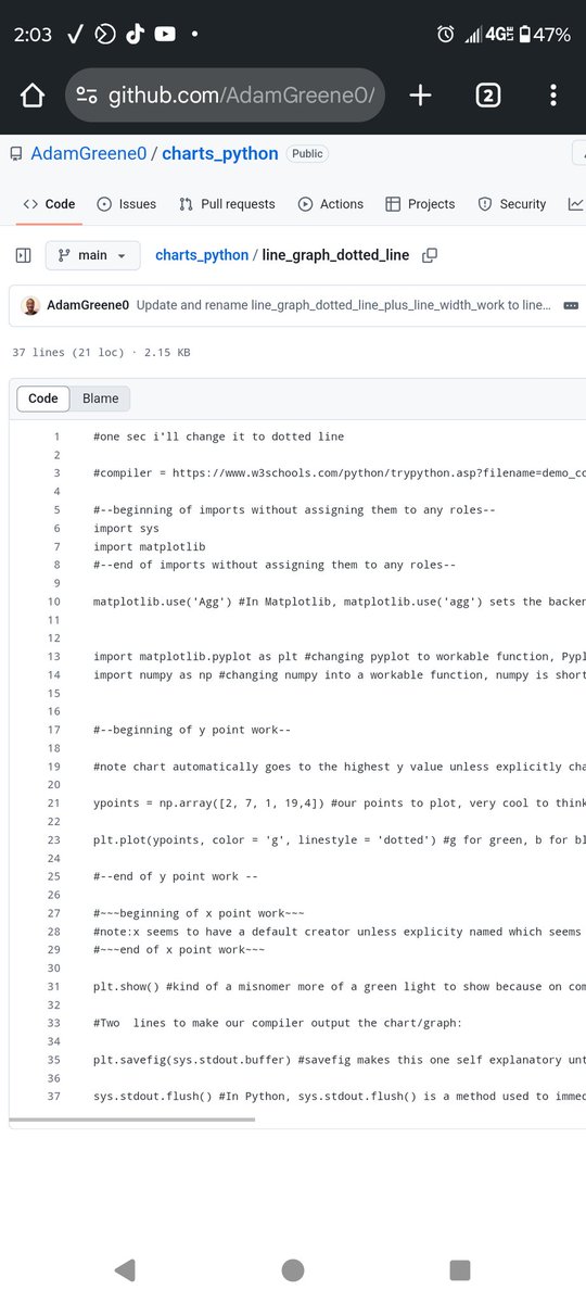 Zero_Greene's tweet image. Dotted line in Python, line 23 had the only changes from the solid line.
github.com/AdamGreene0/ch…
#pythonstudents #devryproud