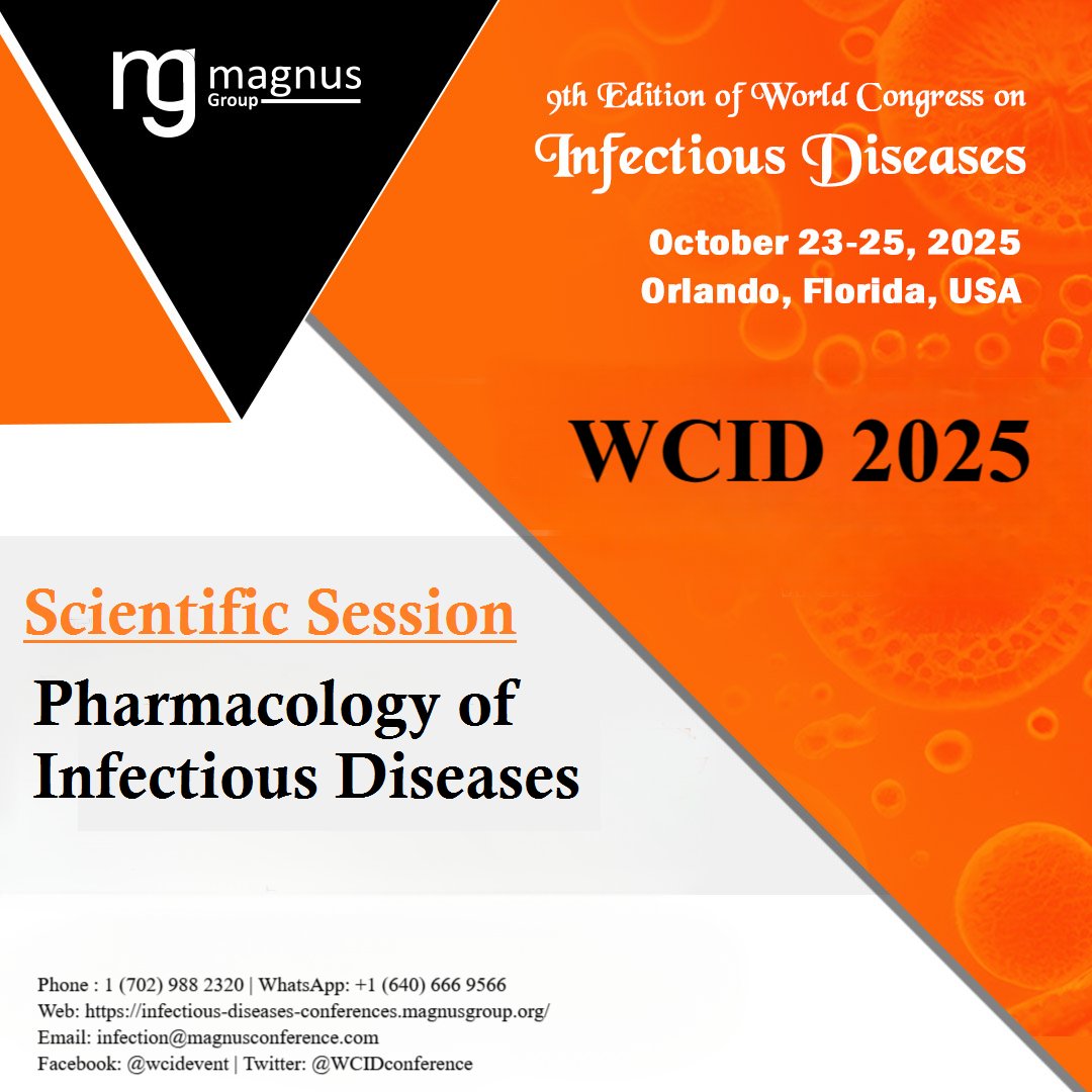 WCID-2025 (@wcidconference) on Twitter photo We are thrilled to announce the <a href="/WCIDconference/">WCID-2025</a>
organized by <a href="/magnus_group/">Magnus Group</a> happening from October 23-25, 2025 in Orlando.
Submit your abstract here: …-diseases-conferences.magnusgroup.org/submit-abstract
Session: Pharmacology of Infectious Diseases
📱 WhatsApp: +16406669566
☎️ Phone: +17029882320 We are thrilled to announce the <a href="/WCIDconference/">WCID-2025</a>
organized by <a href="/magnus_group/">Magnus Group</a> happening from October 23-25, 2025 in Orlando.
Submit your abstract here: …-diseases-conferences.magnusgroup.org/submit-abstract
Session: Pharmacology of Infectious Diseases
📱 WhatsApp: +16406669566
☎️ Phone: +17029882320