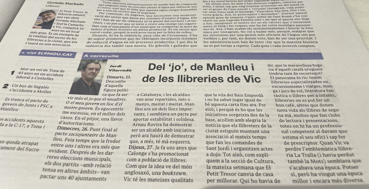 Les #LlibreriesDeVic són protagonistes de <a href="/el9nou/">El 9 Nou</a> d’aquest cap de setmana 👏👏 12 llibreries en una ciutat de 50.000 habitants 😍 <a href="/Llibreterscat/">Gremi de Llibreries de Catalunya</a> <a href="/editorscat/">EDITORS.CAT</a> <a href="/gremieditors/">Gremi d'Editors de Catalunya</a> <a href="/vic_cultura/">Vic Cultura</a> <a href="/icec_cat/">Empreses culturals</a> <a href="/CulturaDIBA/">Cultura Diputació Barcelona</a>