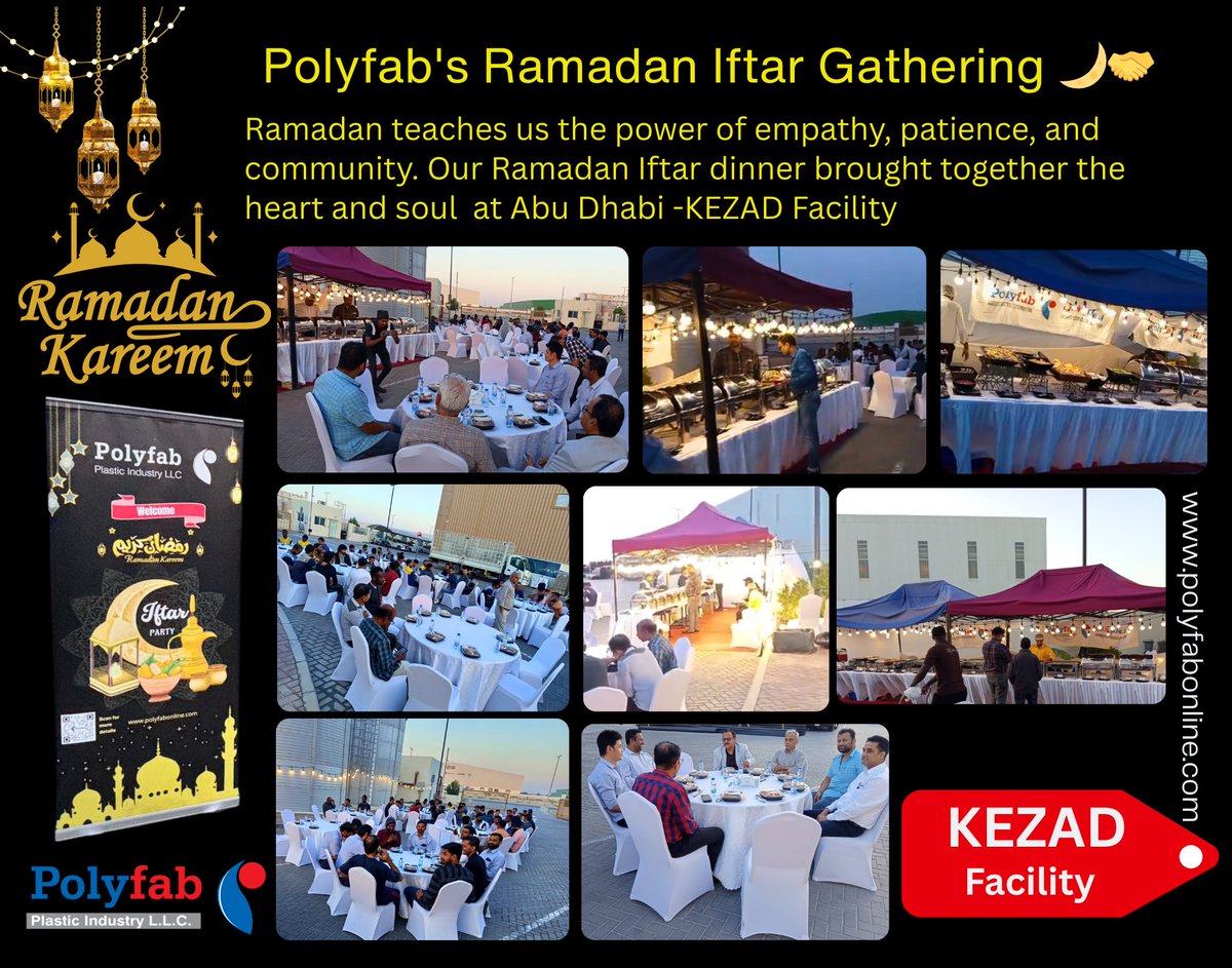 polyfabonline's tweet image. #polyfab #ramadan
Polyfab's Ramadan Iftar Gathering 🌙🤝
Ramadan teaches us the power of empathy, patience, and community. Our Ramadan Iftar dinner brought together the heart and soul  at Abu Dhabi -KEZAD Facility

For more visit: polyfabonline.com

#ramadankareem