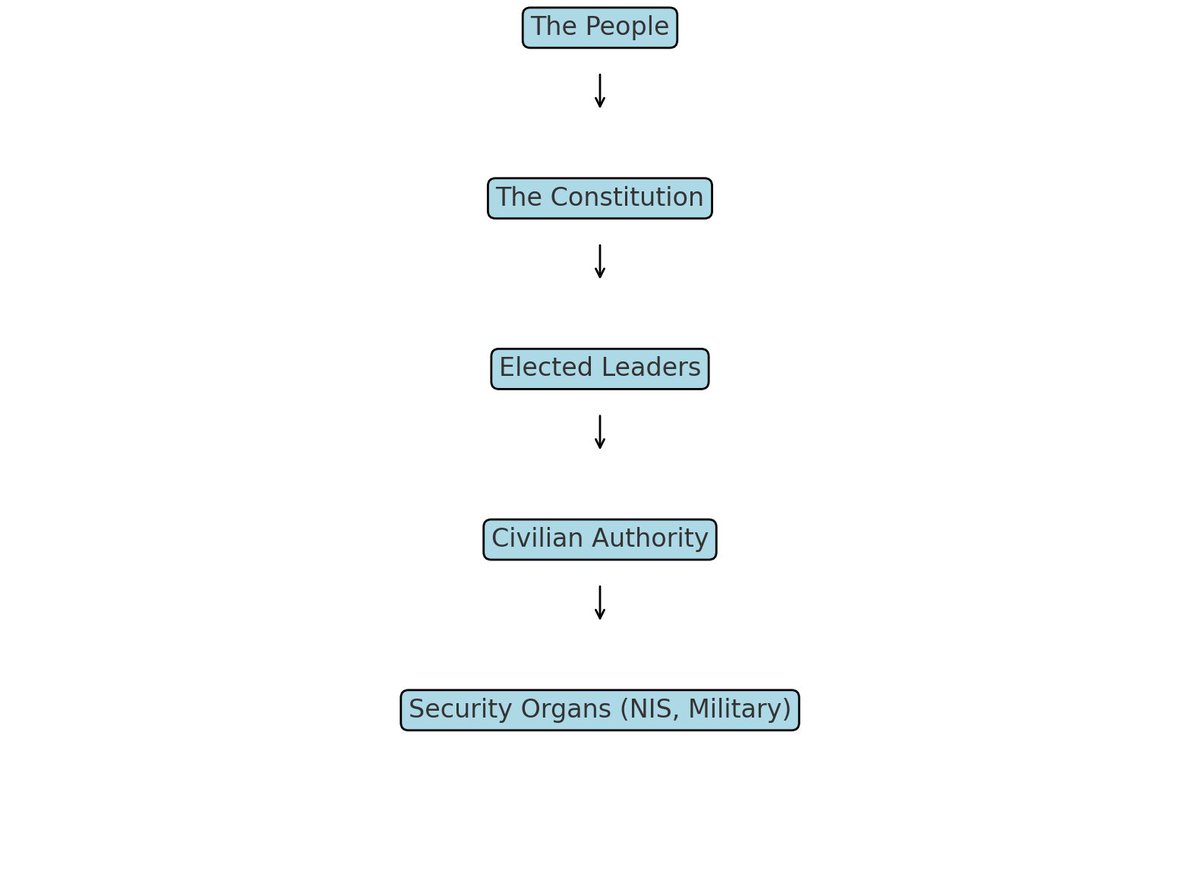 The People → The Constitution → Elected Leaders → Civilian Authority → Security Organs.