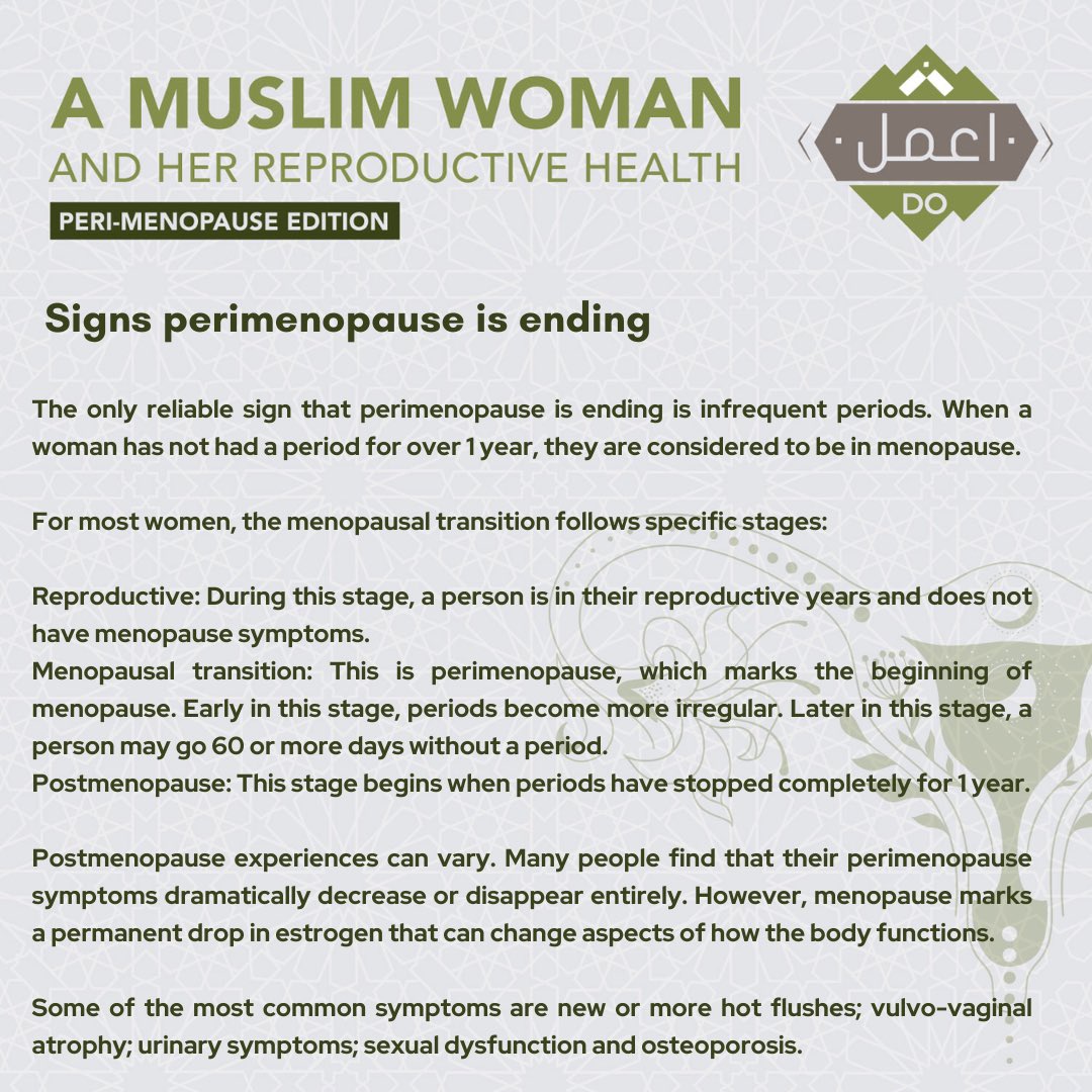 dolearningZA's tweet image. 29. Signs perimenopause is ending 

#DoLearning #RamadanSeries #MuslimWoman #perimenopause #Islam