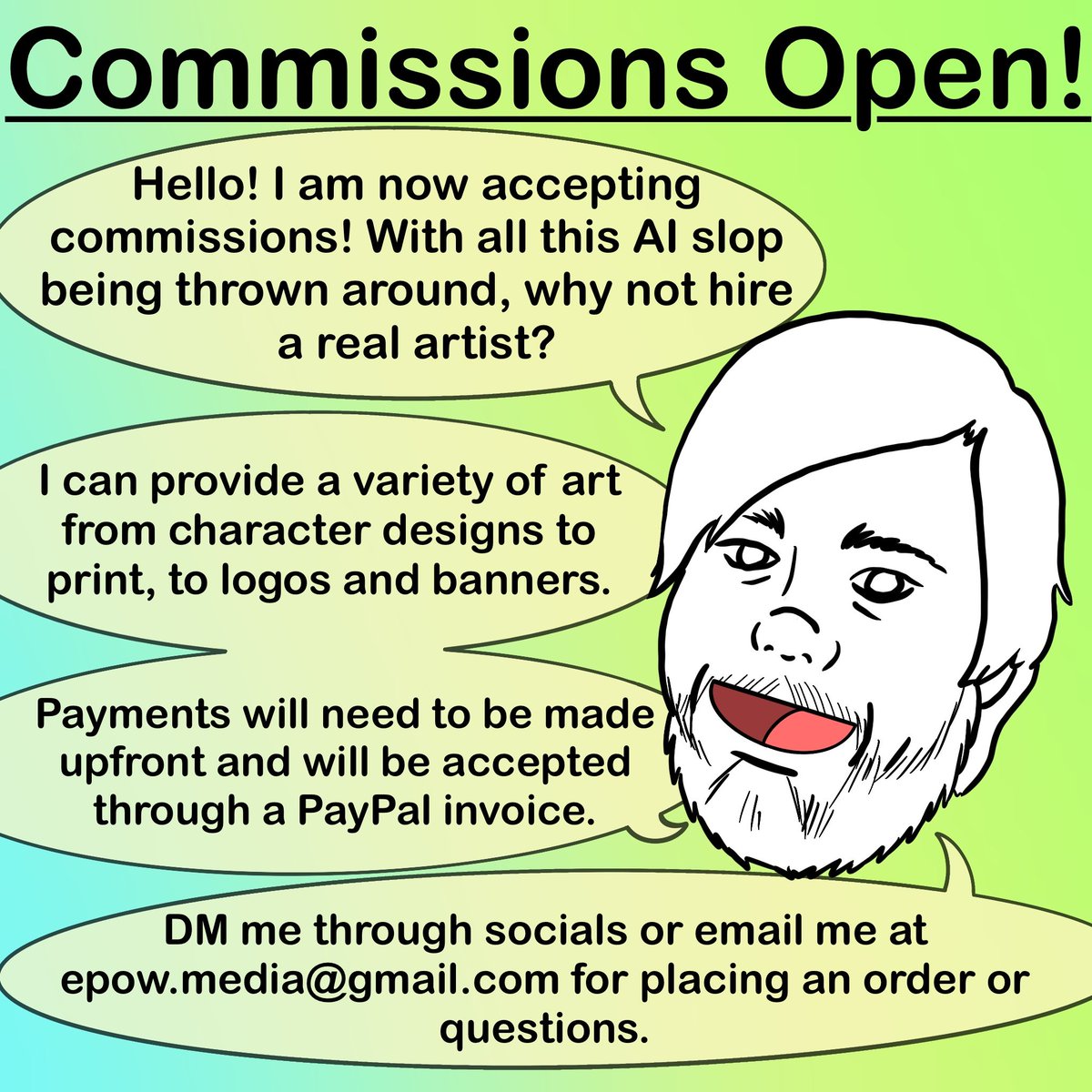 EPOWmedia's tweet photo. Hey everyone! Commissions are open! Check out my prices, and get in touch if you have any questions or requests!
#commissionsopen #commissionart #commissions https://t.co/9c7id82xfH