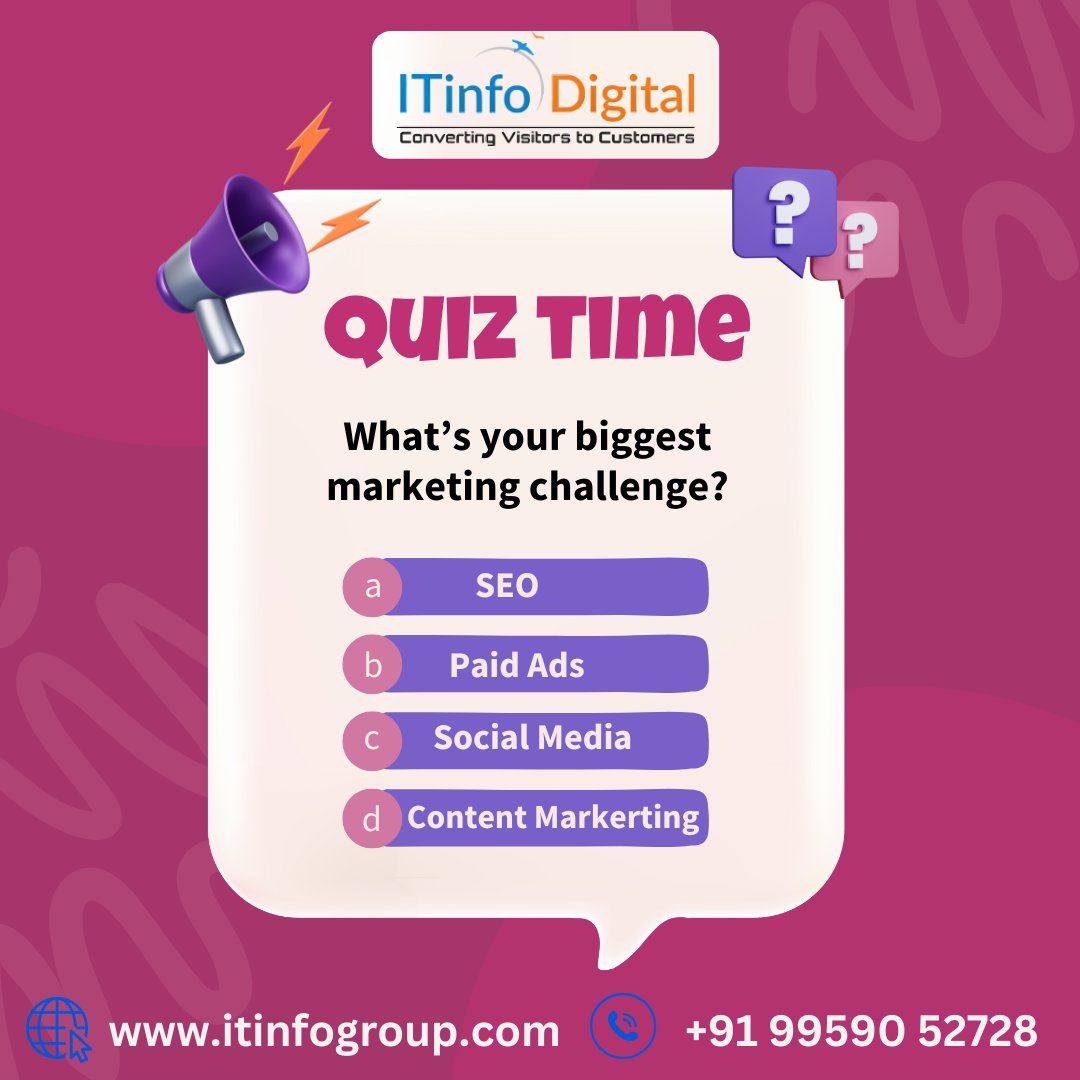 ITinfoDigital's tweet image. Every business faces marketing hurdles, whether it&apos;s lead generation, brand visibility, or audience engagement.
What’s your biggest marketing challenge right now? Drop a comment below! Let’s solve it together. 
📷 Contact us: +91 99590 52728
📷 Visit: itinfogroup.com