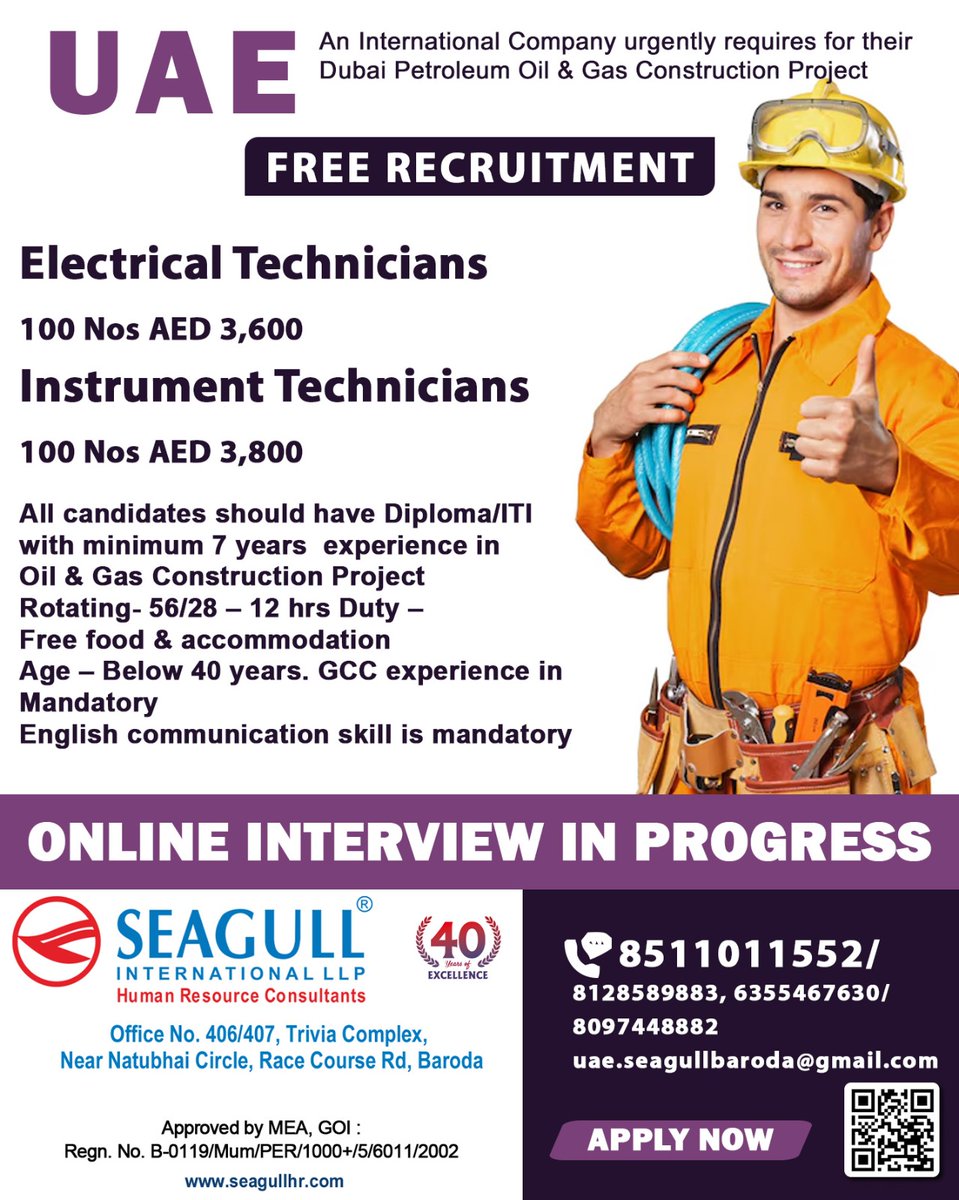 hrd1_seagull's tweet image. 🇦🇪UAE Jobs 
💻Online Interview In Progress
📍Location - Baroda
 .

.

.
#uaejobs #seagull #electricaltechnicians #instrumenttechnician