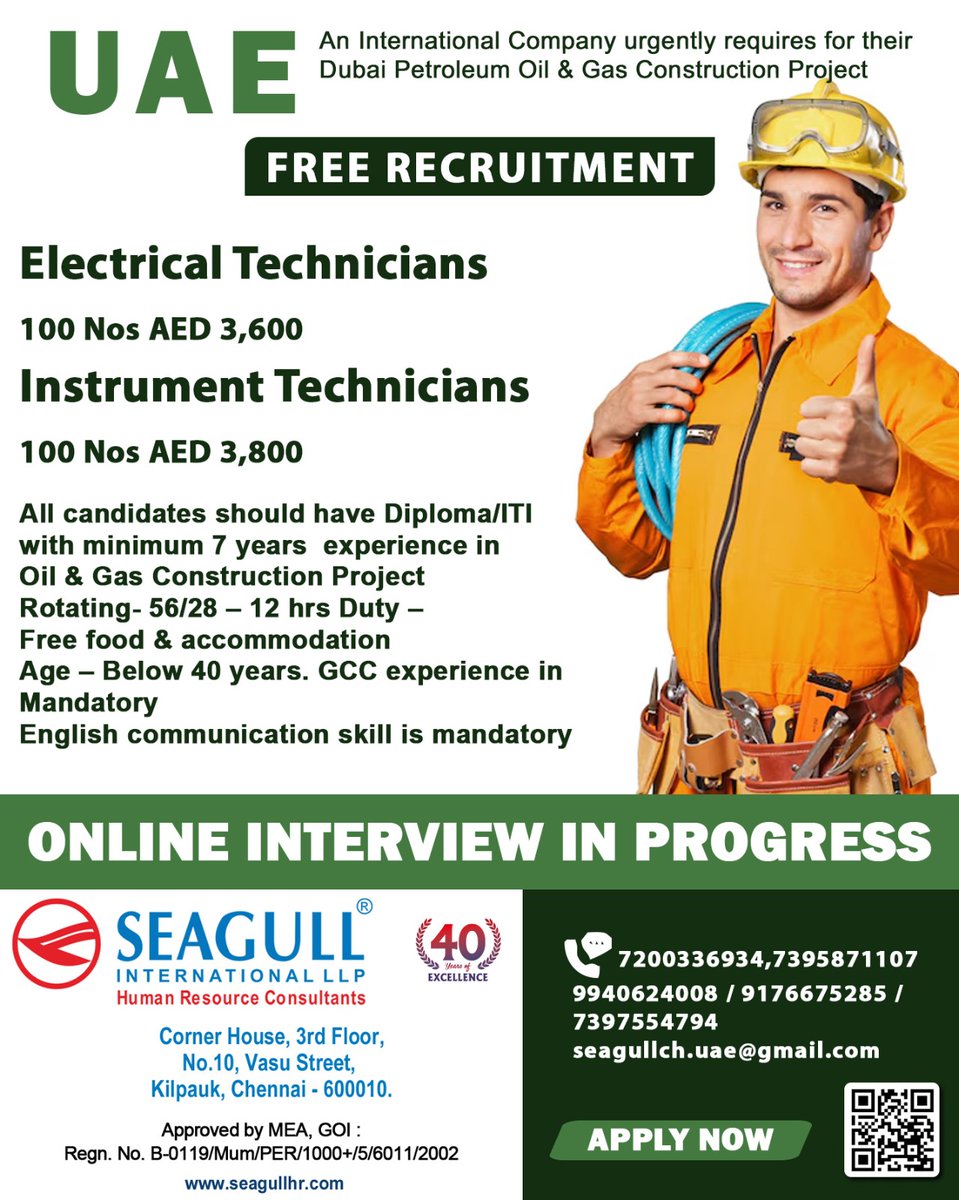 hrd1_seagull's tweet image. 🇦🇪UAE Jobs 
💻Online Interview In Progress
📍Location - Chennai
 .

.

.
#uaejobs #seagull #electricaltechnicians #instrumenttechnician
