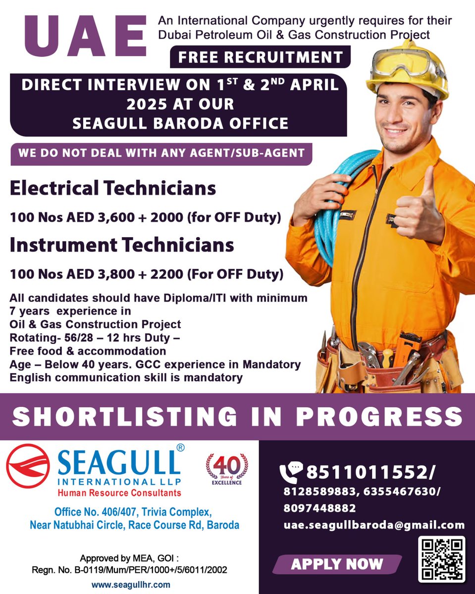 hrd1_seagull's tweet image. 🇦🇪UAE Jobs 
📝Shortlisting In Progress
📍Location - Baroda
 .

.

.
#uaejobs #seagull #electricaltechnicians #instrumenttechnician