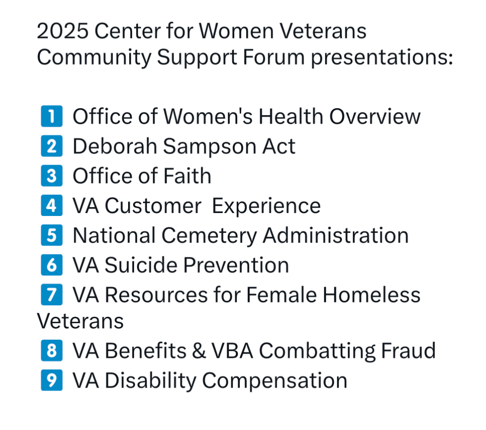 Rosie Palfy (@rosiepalfy) on Twitter photo <a href="/DeptVetAffairs/">Veterans Affairs</a> <a href="/VAWomenVets/">Center for Women Veterans</a> <a href="/SecVetAffairs/">VA Secretary Doug Collins</a> <a href="/VeteransHealth/">Veterans Health</a> <a href="/VAVetBenefits/">Veterans Benefits</a> <a href="/VANatCemeteries/">National Cemeteries</a> I’m going to share screenshots from the presentations at the Center for Women #Veterans Community Support Forum. This is going to be a long thread🧵. <a href="/DeptVetAffairs/">Veterans Affairs</a> <a href="/VAWomenVets/">Center for Women Veterans</a> <a href="/SecVetAffairs/">VA Secretary Doug Collins</a> <a href="/VeteransHealth/">Veterans Health</a> <a href="/VAVetBenefits/">Veterans Benefits</a> <a href="/VANatCemeteries/">National Cemeteries</a> I’m going to share screenshots from the presentations at the Center for Women #Veterans Community Support Forum. This is going to be a long thread🧵.