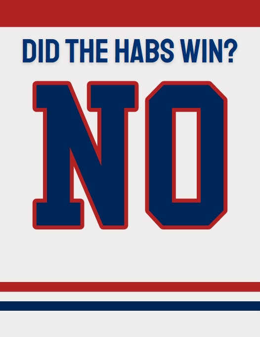 DidHabsWin's tweet photo. GAME 72:  33-30-9
The Habs had a great first :30 seconds, but were a step behind Carolina the rest of the way.
@CanadiensMTL 1, @Canes 4
#GoHabsGo https://t.co/y8iVkqtRNq