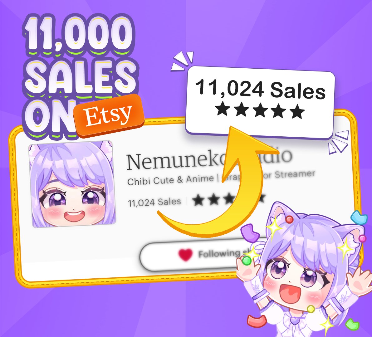 NemunekoStudio's tweet image. 😻🪻24 HOUR RAFFLE🪻😻

Celebrating a special milestone— Over 11,000 sales on Etsy🧡💜
3 lucky winner will each receive 3 YCH Emotes🥳🎨😽

✎ How to enter :
✧ Follow🫂
✧ Like💜
✧ Retweet🔁

Thank you all for your amazing support so far🍀
Truly hope to have your continued…