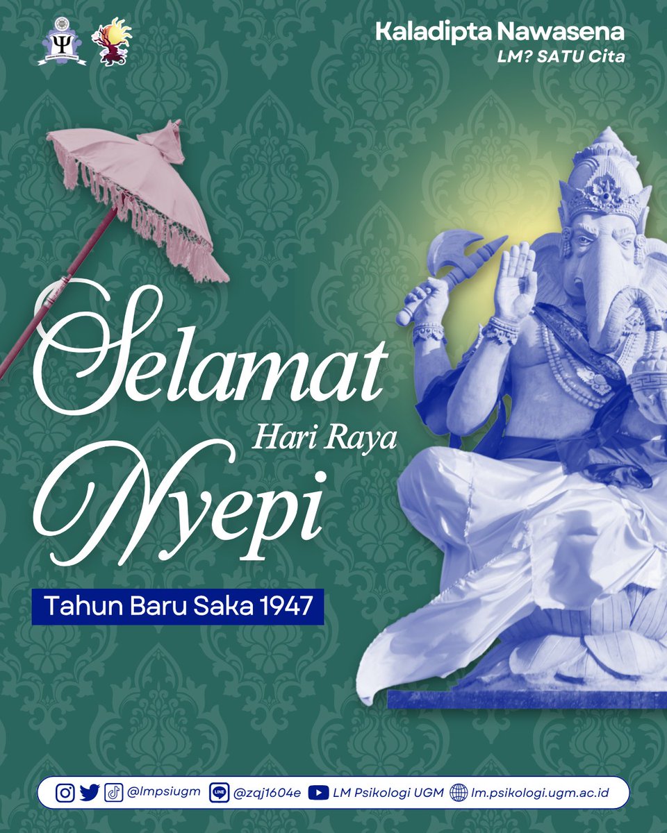 [SELAMAT HARI RAYA NYEPI]

Semoga di hari yang penuh keheningan ini, kita dapat menemukan kedamaian dalam diri serta menyambut lembaran baru dengan hati yang lebih bersih. Selamat merayakan Tahun Baru Saka 1947.

#KabinetKaladiptaNawasena
#LMSATUCita
#LMPsiUGM25