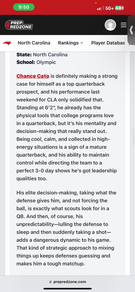 CatoChance17's tweet image. I appreciate @PrepRedzoneNC for the recognition and a great write up!! @coachemupT