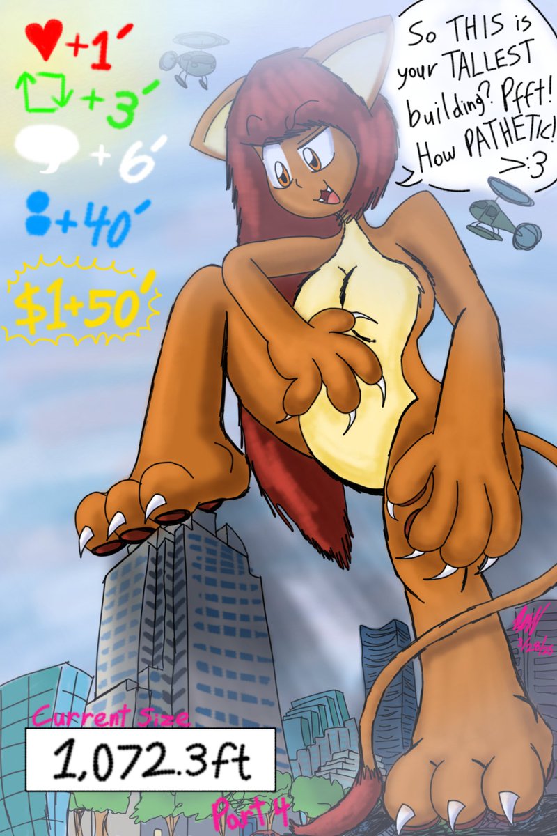 WOAH! Moka has grown to LOOM above a city! She could now easily STOMP the tallest building there with ease! >:3

BONUS! For every $1 donated towards this #GrowthDrive, Moka shall grow 50ft bigger!
paypal.com/pool/9dvzp7UtM… 
Thanks for joining! X3
#SizeTwitter #giantess #MacroMarch