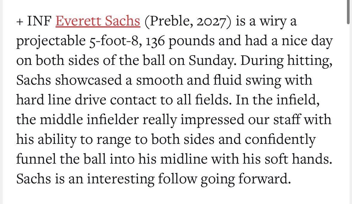 everett_sachs's tweet image. Had a good weekend at the @PrepBaseballWI showcase. Thanks PBR for the write up