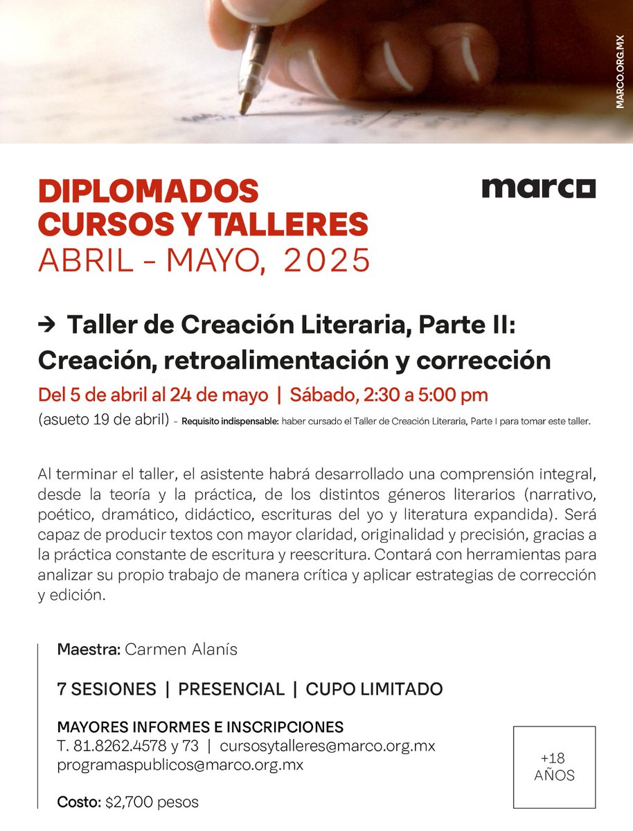 LaBauba's tweet photo. "La escritura es la única manera de hacer eterno lo efímero." Inscripción abierta para los talleres literarios que facilito en el @MuseoMARCO ✨🌟📝📚 https://t.co/nabFwdH7eM