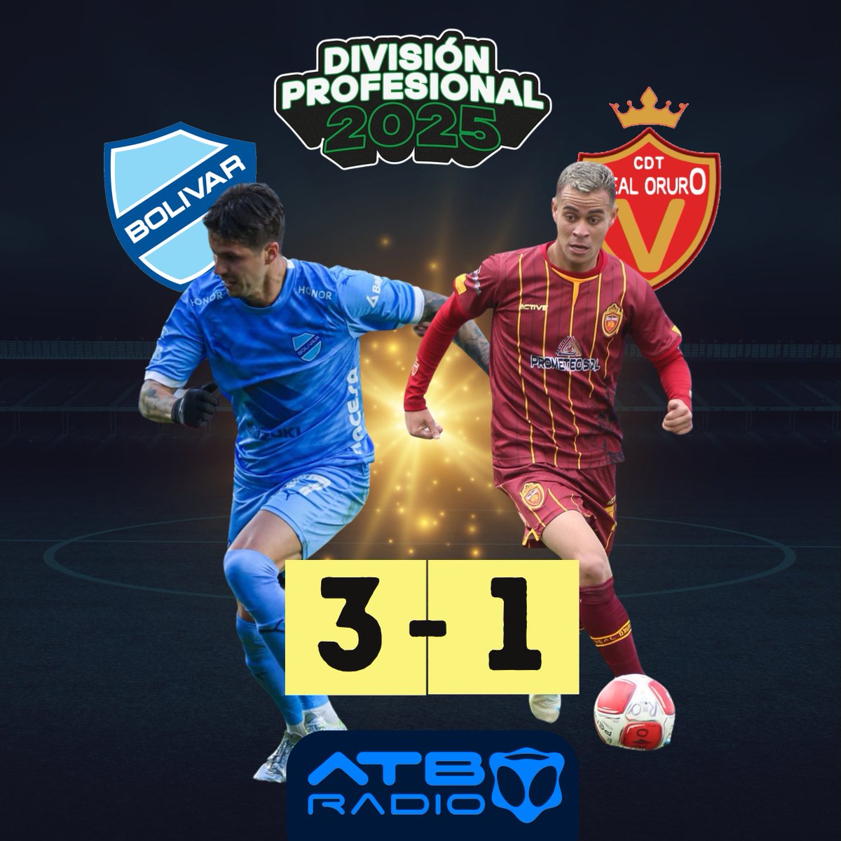 Resultado del último partido del día de la #DivisiónProfesional 2025.
Bolívar se impuso con tres tantos contra uno al cuadro de Real Oruro.
#ATBRadio #bolivar #RealOruro #fypシ゚ #parati