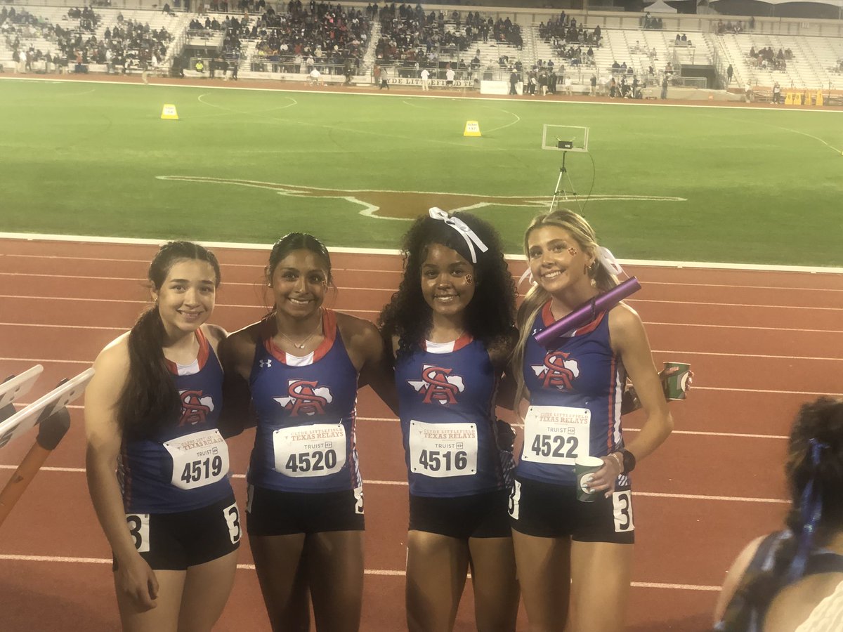 <a href="/SALadyCatTF/">San Angelo Central Lady Cat TF</a> what a job girls at the Texas Relays. Fastest time I have been around for a girls 4 x 400 with a 3:57.96. Been doing this 25 years all over the state! Wow so impressed keep working  so proud of you! <a href="/SAISD_Athletics/">San Angelo ISD Athletics</a> <a href="/SanAngeloBobcat/">SanAngeloBobcat</a> <a href="/coach_jmartin/">Coach Money</a> great job brother!