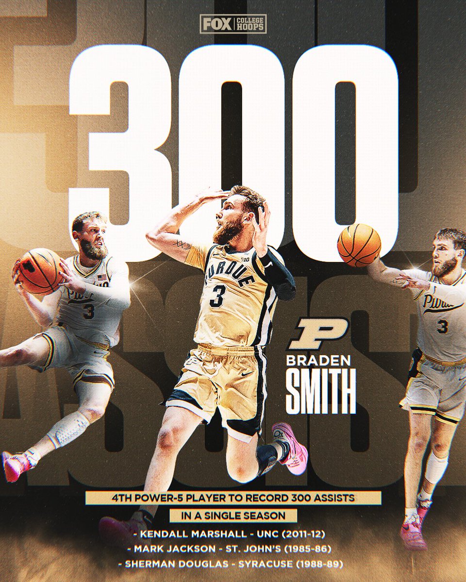 CBBonFOX's tweet photo. Making his mark 👏 @3bradensmith records 300 assists in a single season for @BoilerBall 

A feat only three others have accomplished before. https://t.co/lllhgdJqJO