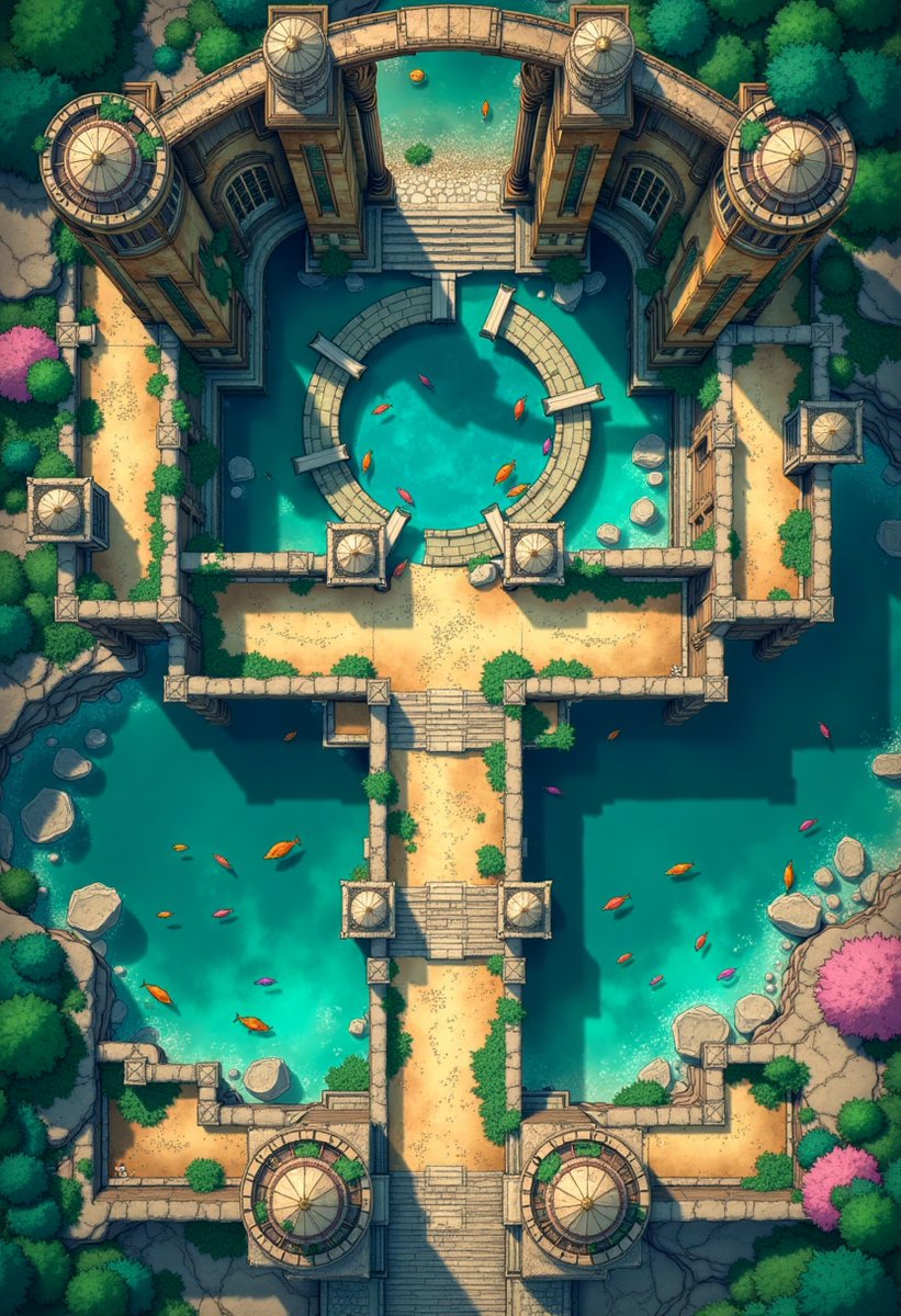 The Palace of Eternal Waters!

This majestic courtyard whispers of royalty—what secrets do its pools hold?  🐟

#dungeonsanddragons #battlemap #dndmap #sketchbook #dnd #dndart #DnDcharacter #commissionsopen #DnD #TTRPGs #dnd5e