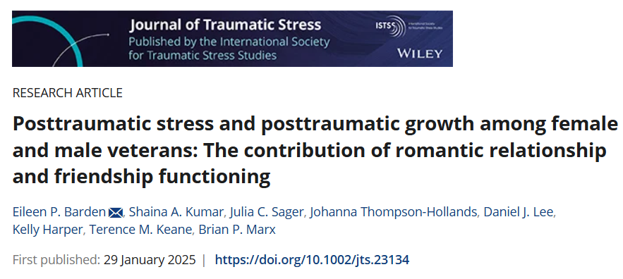 Can strong relationships help veterans experience growth after trauma? A recent study in the Journal of Traumatic Stress explores how romantic relationships and friendships influence posttraumatic growth (PTG) among veterans dealing with PTSD symptoms: onlinelibrary.wiley.com/doi/10.1002/jt…
