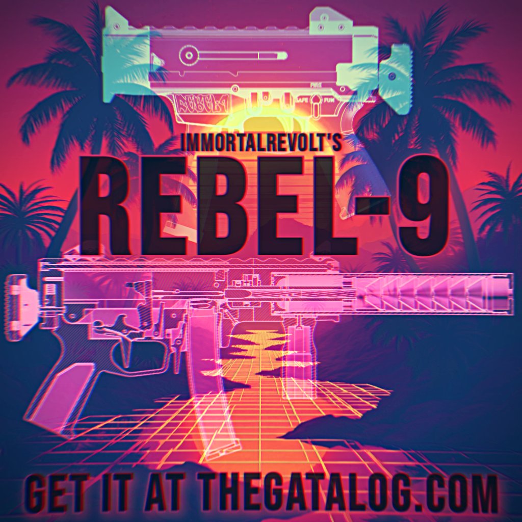 Deterrence Dispensed and The Gatalog present: ImmortalRevolt's Rebel-9.

DIY. Bufferless. Select-Fire. Integrally Suppressed. Collapsing Stock. Double Feed Magazine. Anti-Bounce. Out now in multiple configurations.

Get It At TheGatalog .com
