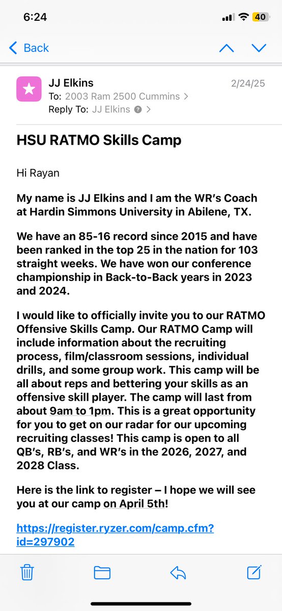 Very Grateful and Blessed to have another camp invite by <a href="/HSUTX/">Hardin-Simmons University</a> Amen🙏