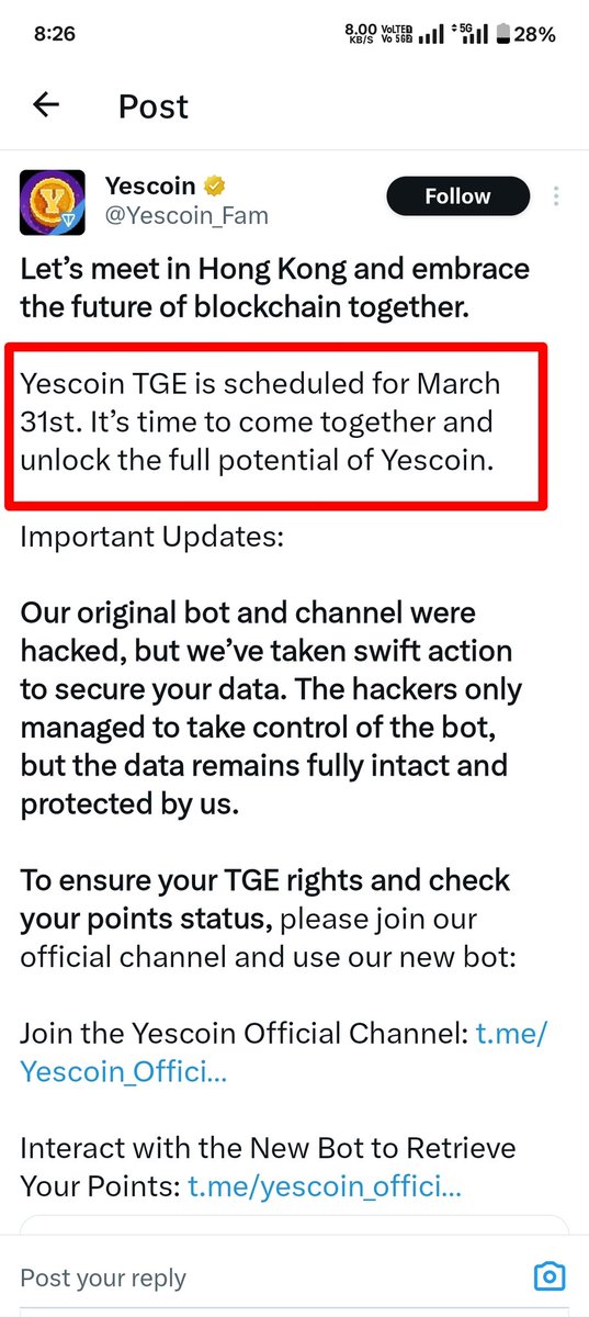 lexdsouz's tweet photo. What about TGE 31st March. 2 Days to Go @Yescoin_Fam @ton_blockchain @ton_society @telegram @durov https://t.co/kTVR5R1stD