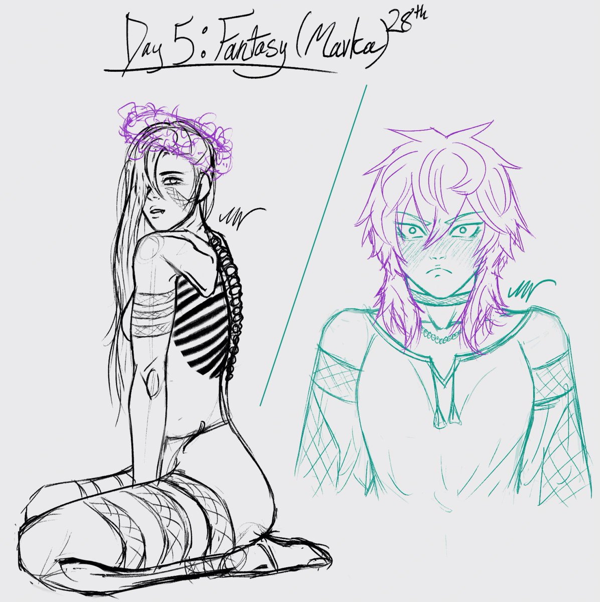 MikitaMN's tweet photo. Ok I really got into it with this WIP.
Day 5: Fantasy (Mavka)
A Mavka is a Ukrainian mythical spirit. So I just couldn't bring myself to do anything kinky with it.
Anyways, Fem Ivan & Fem Till!
Idk how I want to draw Fem Till's hair...
#tiviweek2025 #tivi @alnstiivweek https://t.co/9zOzlJMUP2