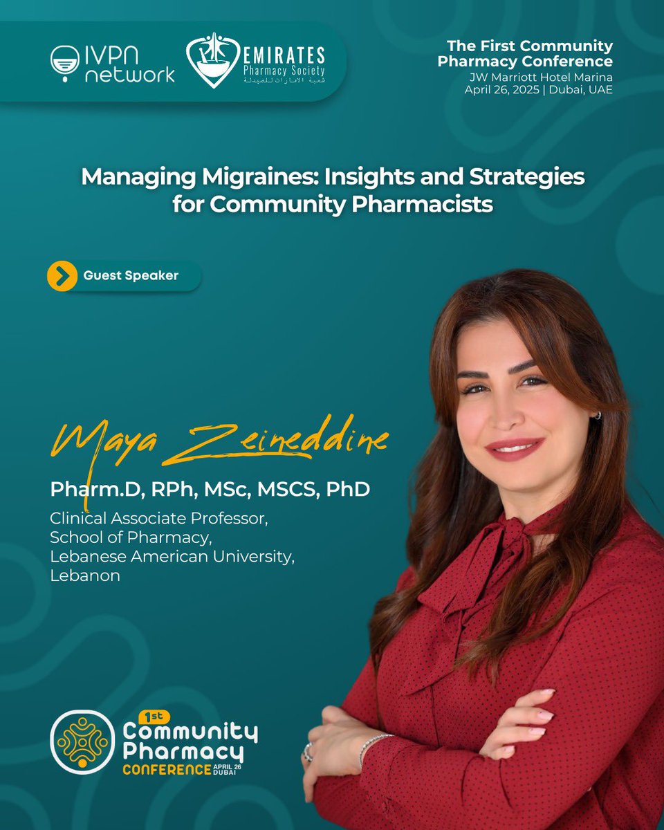 TabbaraOsama's tweet photo. Save the date for an enlightening Migraine presentation, featuring our regional neurology expert, Dr. Maya Zeineddine!
Get ready to dive into valuable insights and innovative treatments. You won’t want to miss this!
#IVPN_Network #migraine #headache #pharmacy https://t.co/cLEgnCJ1ql