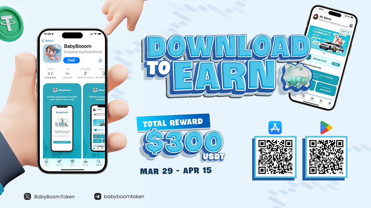 📱 Download to Earn - Win a share of $300 📱

Baby, wake up! It's time to Download and Earn!

How to Join
1️⃣ Follow <a href="/BabyBoomToken/">BabyBoomToken</a>, Like &amp; RT this post:
2️⃣ Join $BBT community: t.me/babyboomtokenc…
3️⃣ Download the BabyBoom App (Select your preferred version)
App Store:
