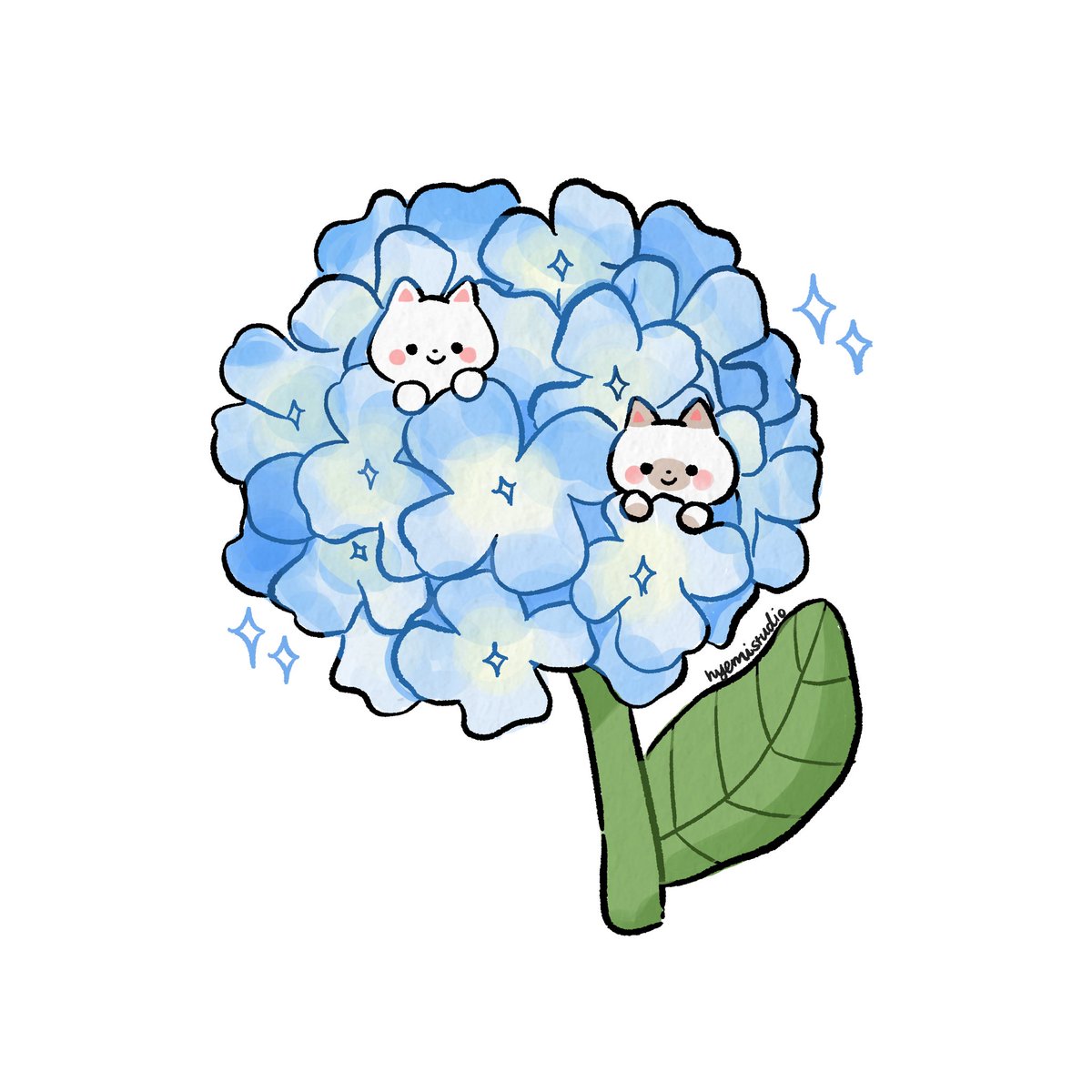 hyemistudio's tweet photo. hydrangea kitties 🩵 https://t.co/srsfsG2l06