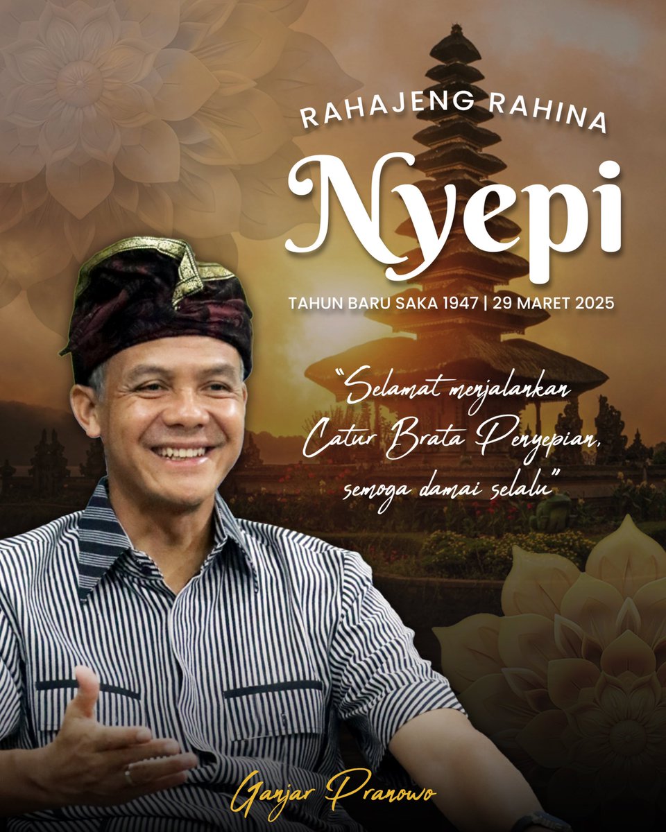 Rahajeng Rahina Suci Saka untuk saudaraku yang merayakan. Semoga momentum Nyepi ini memberikan keberkahan dan kedamaian untuk kita semua. Mari berdoa bersama untuk Indonesia.