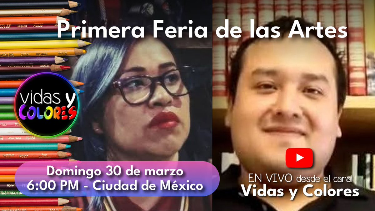 <a href="/vidasycolores/">Vidas y Colores</a> con <a href="/sergiordmx/">Sergio Rodríguez</a> presenta:

Primera Feria de las Artes

DOM 30 MAR
6 PM MX | UTC-6

youtube.com/live/mzcCKWmcw…

#vidasycolores #entrevista #live #escritores

cc <a href="/papapandatv/">Papá Panda TV</a> <a href="/teatroculturamx/">Teatro y Cultura CDMX</a> <a href="/seropodcast/">SERO podcast</a> <a href="/Staying_Rude/">Maricela Duran</a> <a href="/HurricaneDario/">Darío Aguilar Peregrina</a> <a href="/plazagaleriasmx/">Plaza de las Estrellas Oficial</a> <a href="/PinalProduccion/">SPinal(RP)</a>
