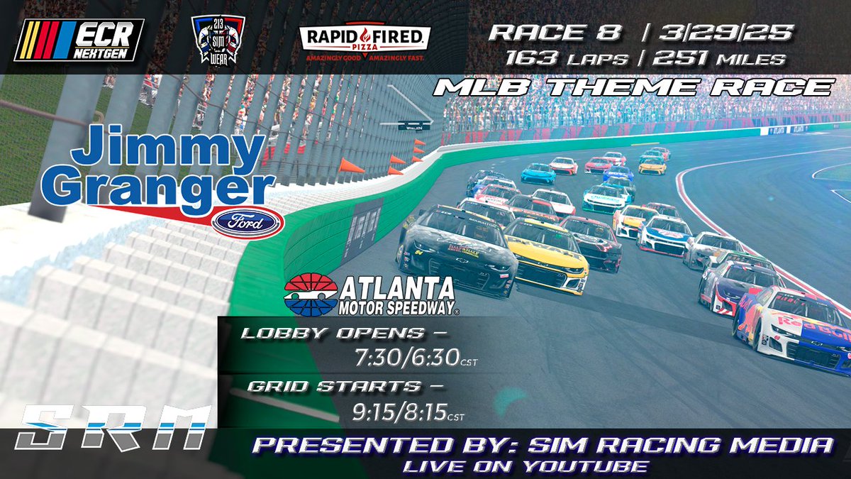 Raceday! Tonight, we head to Atlanta for the Jimmy Granger Ford 251.

Tune in and find out who will grabbed the 🏁as <a href="/SimRacingMedia1/">Sim Racing Media</a> calls the action live on <a href="/YouTube/">YouTube</a> 

Link for tonight's race:
youtube.com/live/pxZdsU-xq…