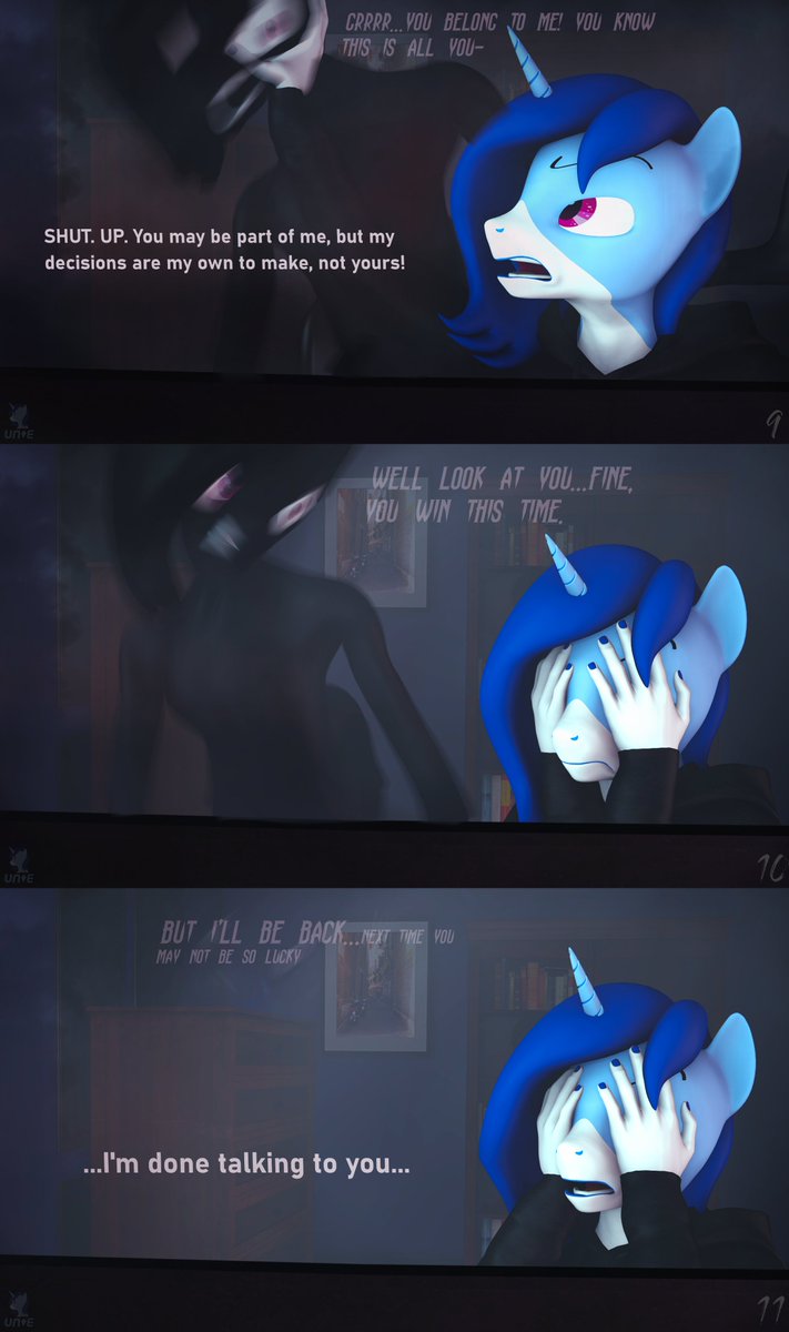 Dealing with an addiction is incredibly tough...sometimes you win, other times you lose. But don't lose faith in yourself, get back up and fight again. You're stronger than your demons.

#grimdark #comic #sfw #mlp