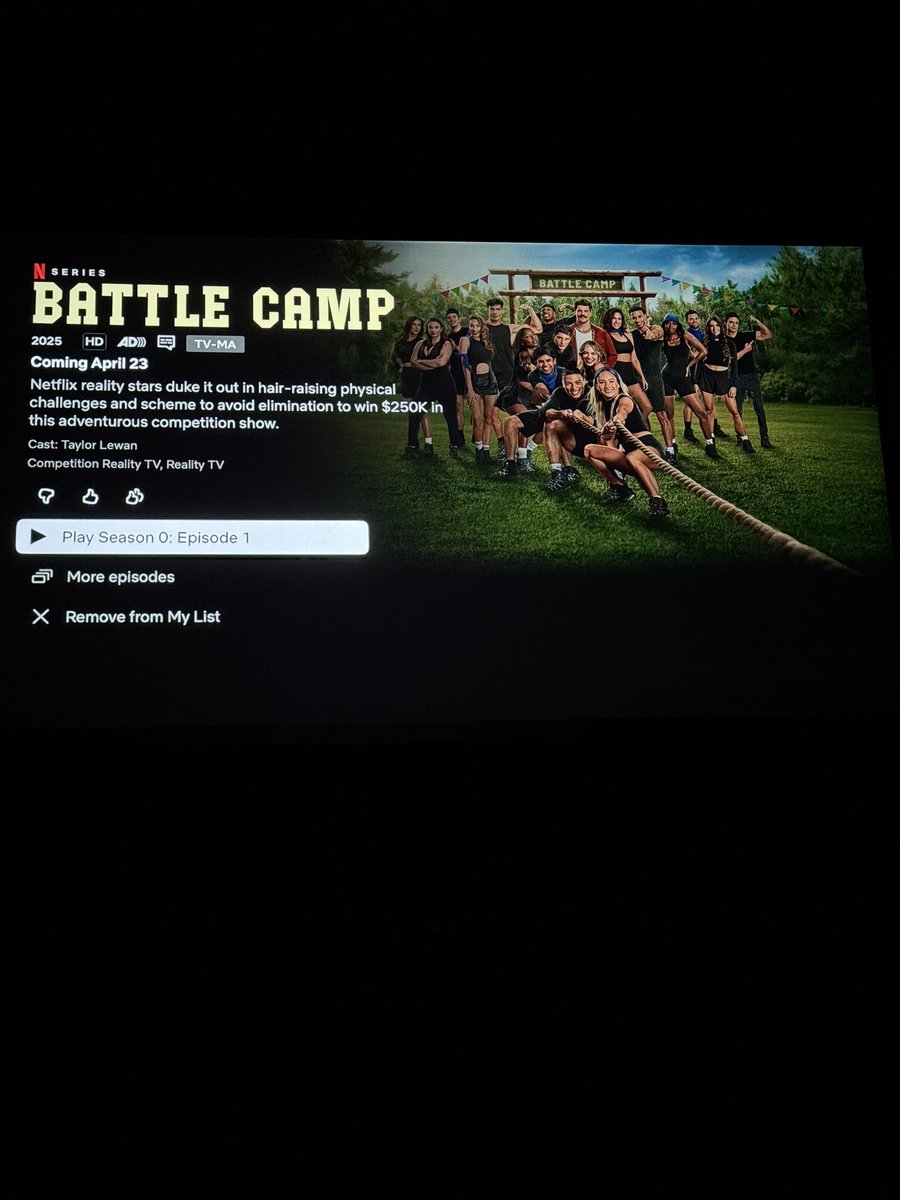 This is so cool to see.

Went to Netflix, typed in battle camp and this pops up.

Crazy to think I’m Hosting a <a href="/netflix/">Netflix</a> show.