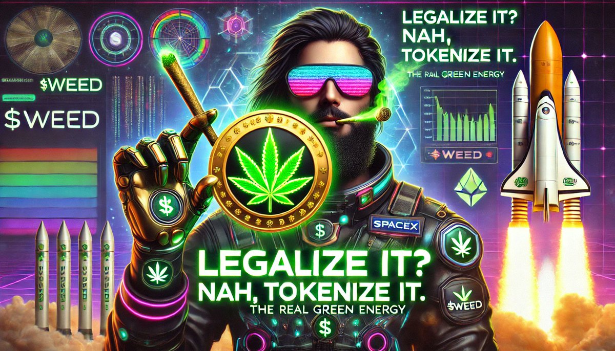 PotSeedweb3's tweet image. Legalize it? Nah, tokenize it.” 🚀🔥
— $WEED, the real green energy.

#420OnTheBlockchain #DogeSmokesWeed #ElonEffect